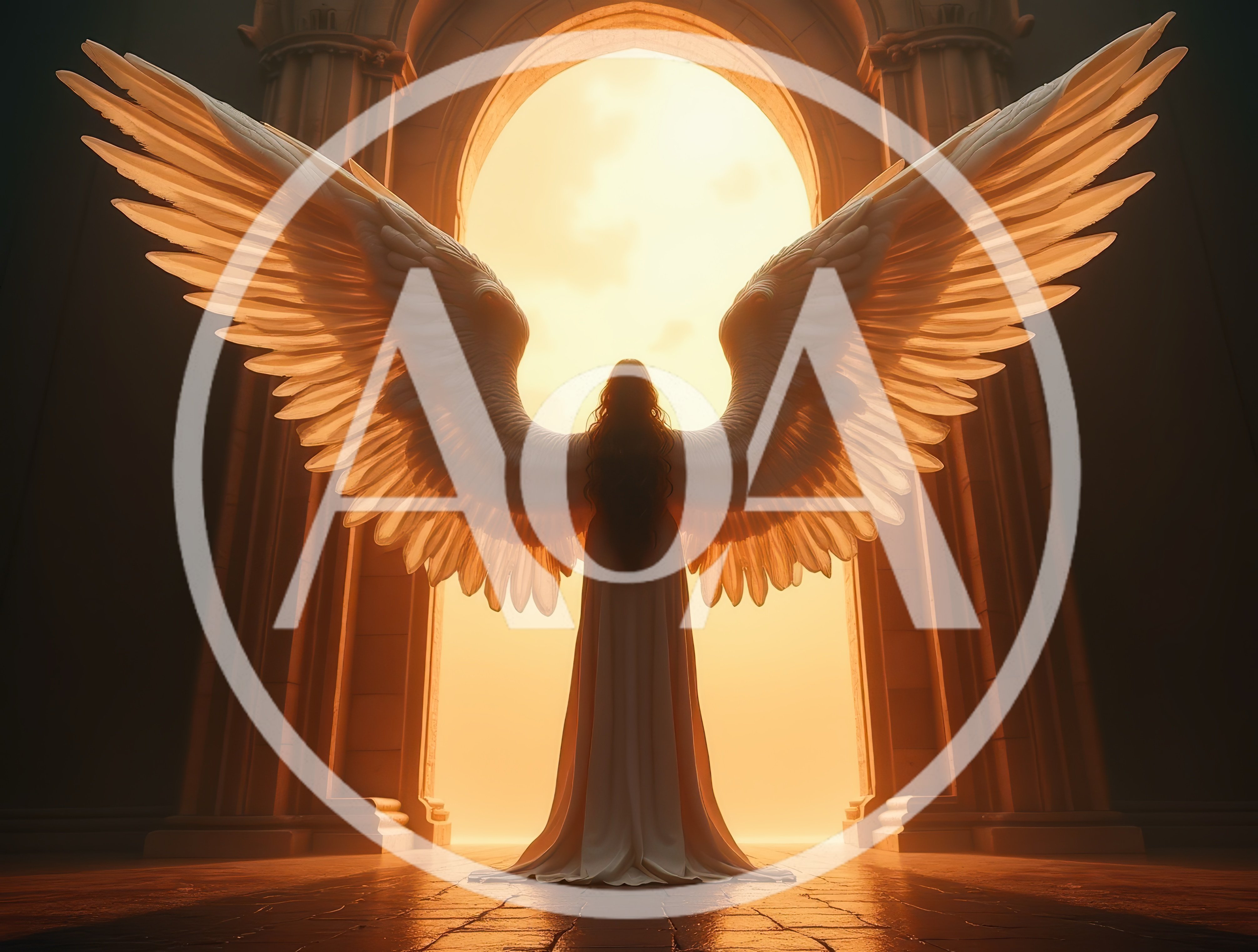 Angel Standing Before A Glowing Golden Archway