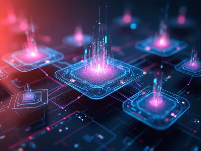 Digital Processor Chips With Glowing Data Streams