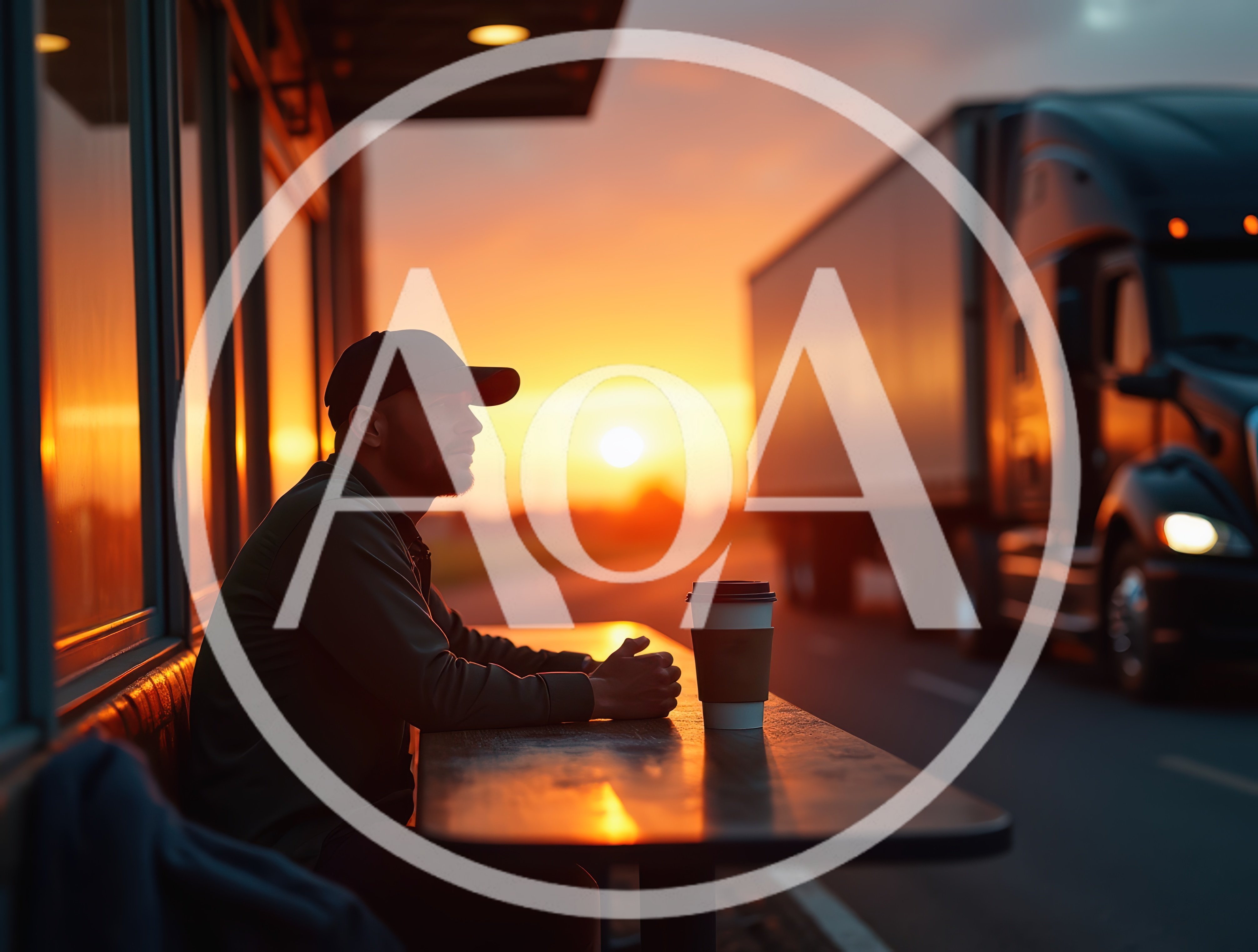 Truck Driver Resting at Roadside Diner During Sunset
