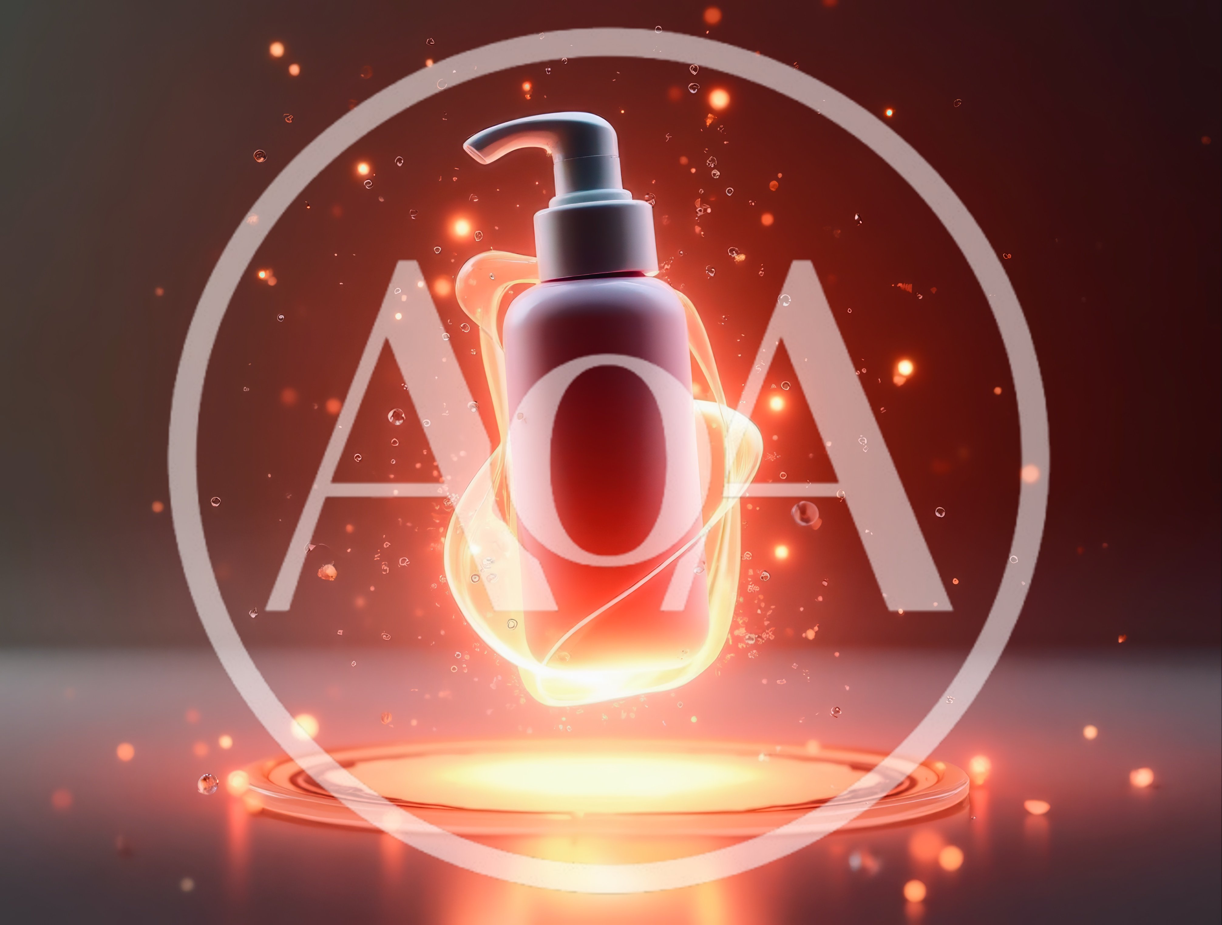 Cosmetic Pump Bottle Floating Above Glowing Display Platform