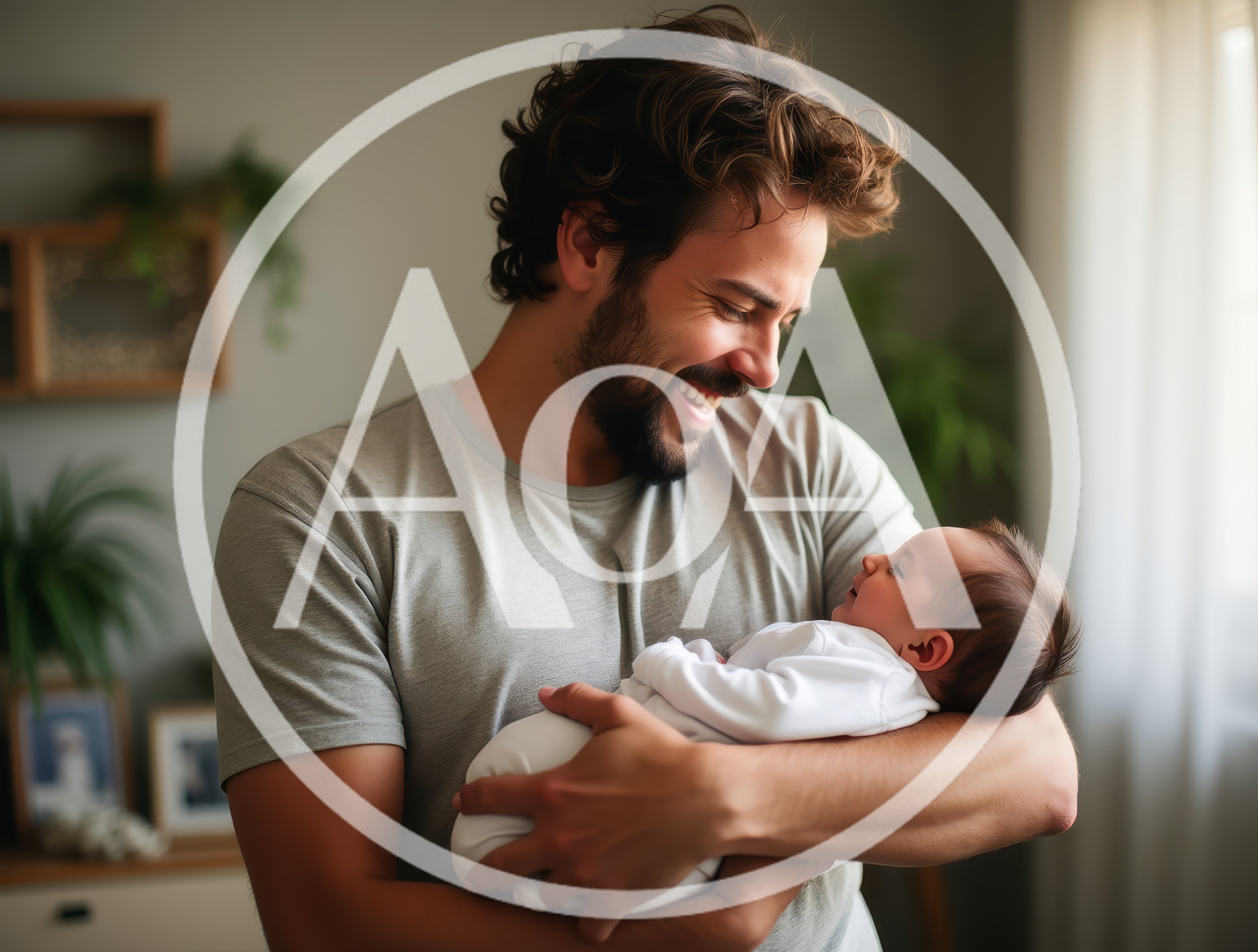 Happy Father Holding His Newborn Baby At Home