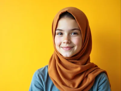 Portrait Of A Smiling Young Girl Wearing A Hijab