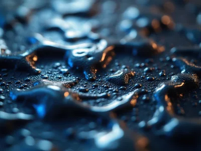 Macro Close Up Of Water Droplets On Dark Surface