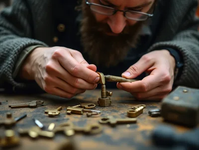 Locksmith Repairing Antique Brass Key Mechanism