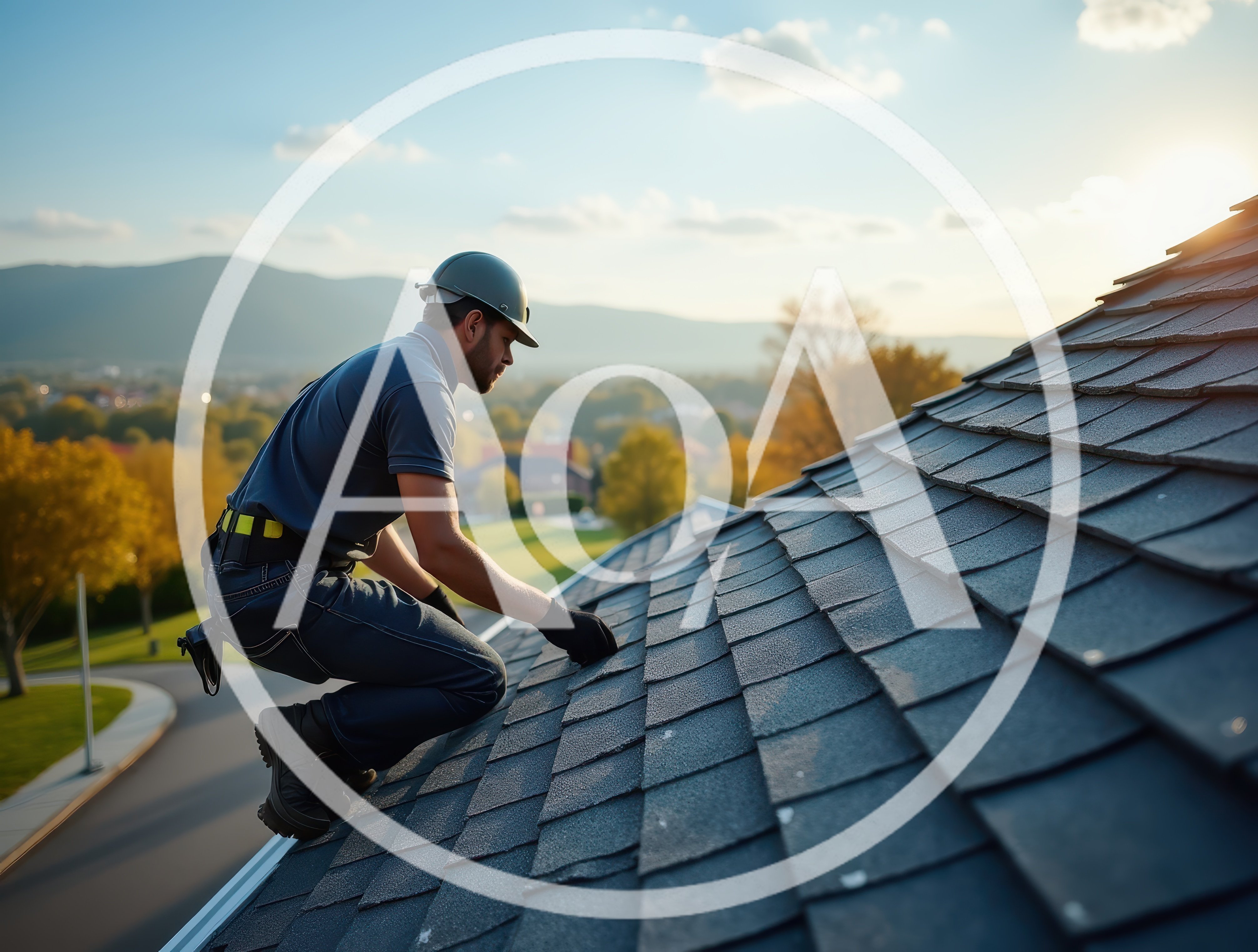 Roofer Installing Asphalt Shingles On Residential Roof