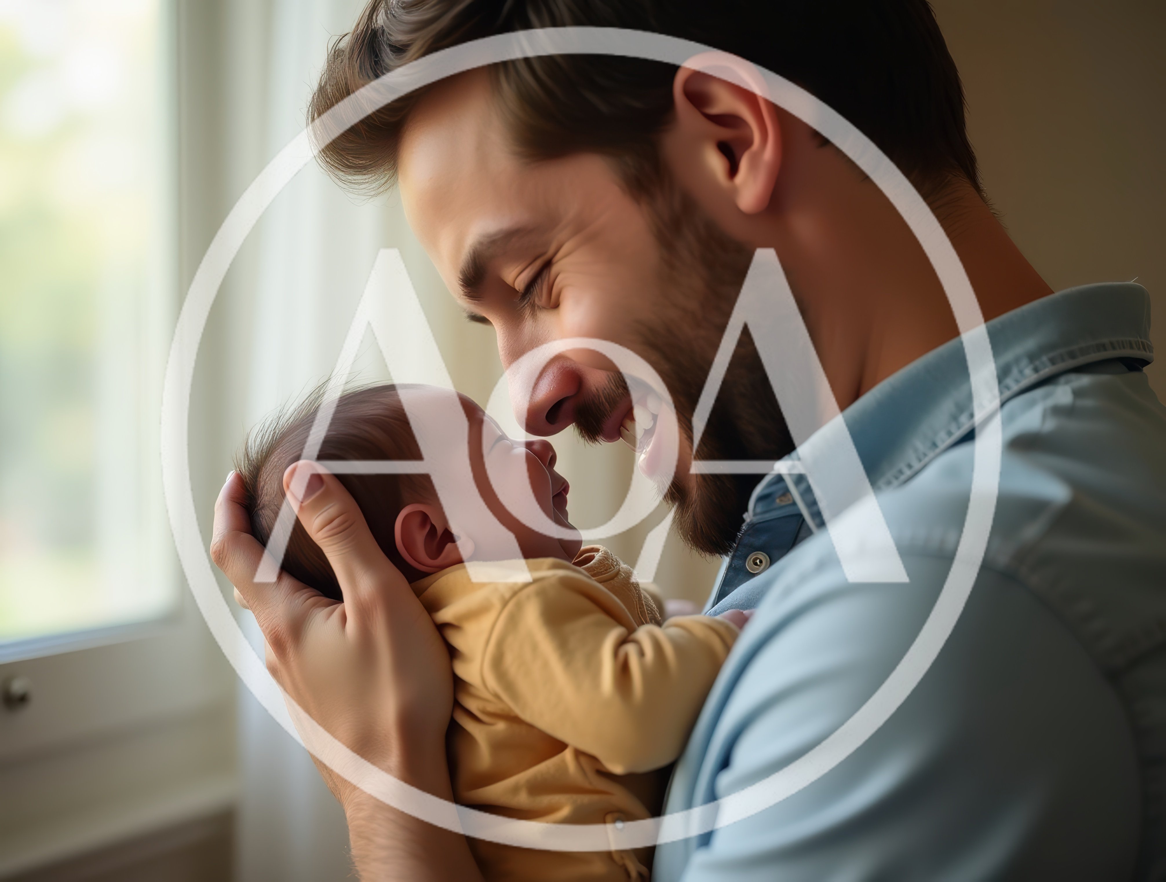 Father Holding His Newborn Baby Near A Window