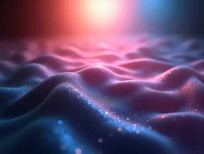 Abstract Wavy Surface With Glowing Particles And Bokeh