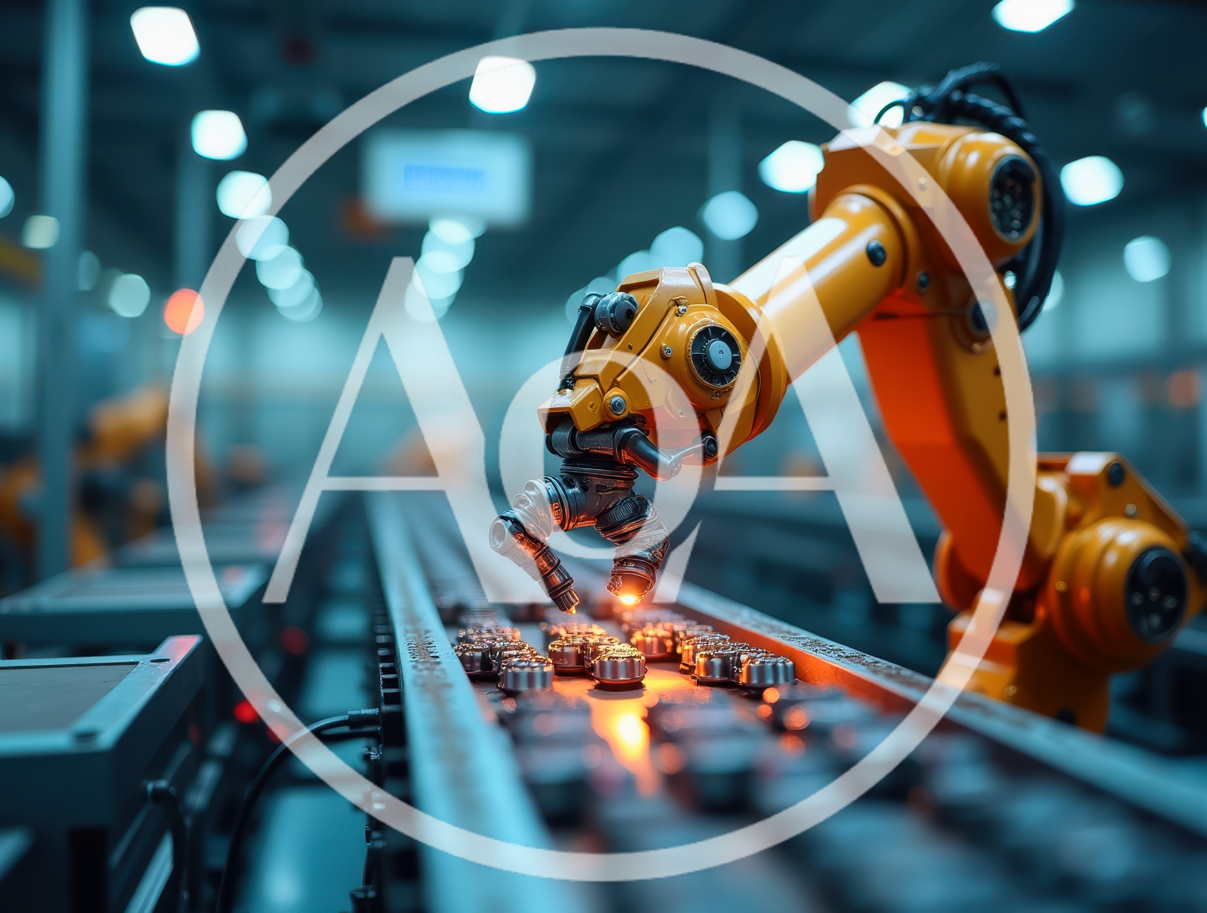 Industrial Robotic Arm Working On Automated Assembly Line
