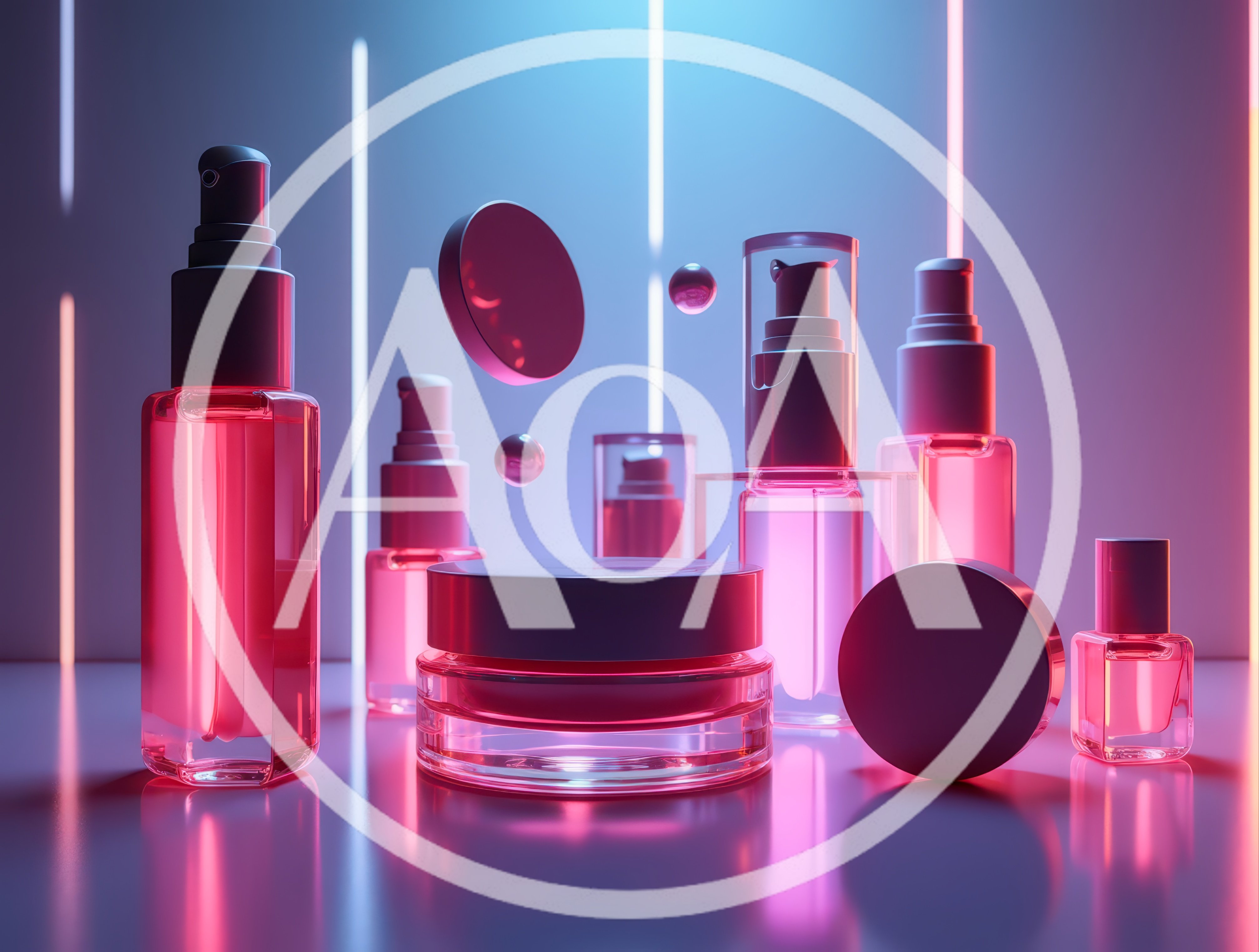 Cosmetic Skincare Products Under Neon Lighting