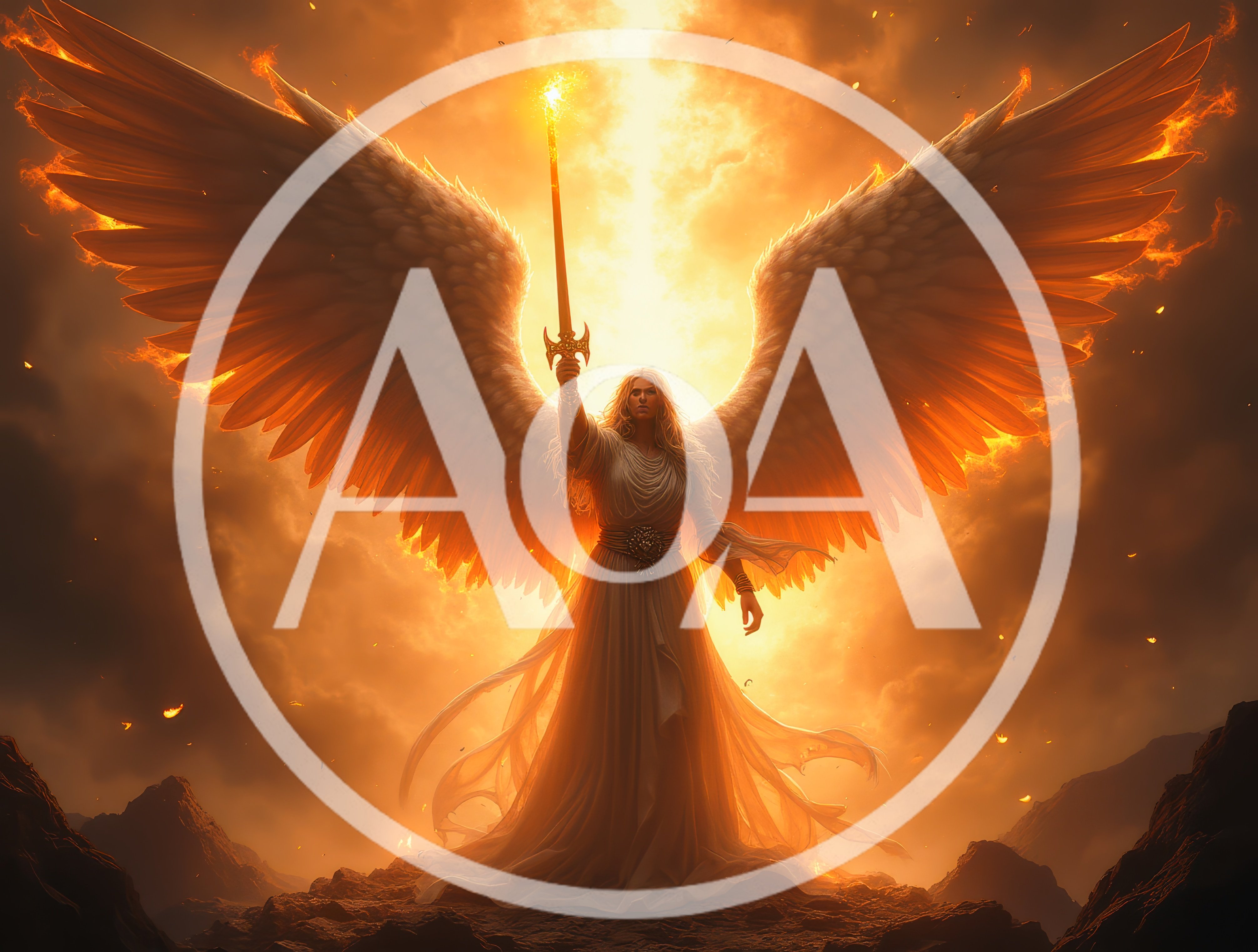 Majestic Angel Holding A Flaming Sword