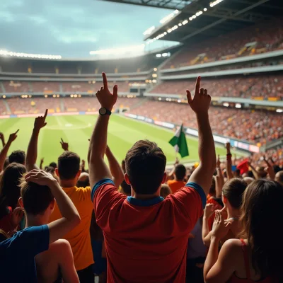Excited Soccer Fans Cheering In A Packed Stadium