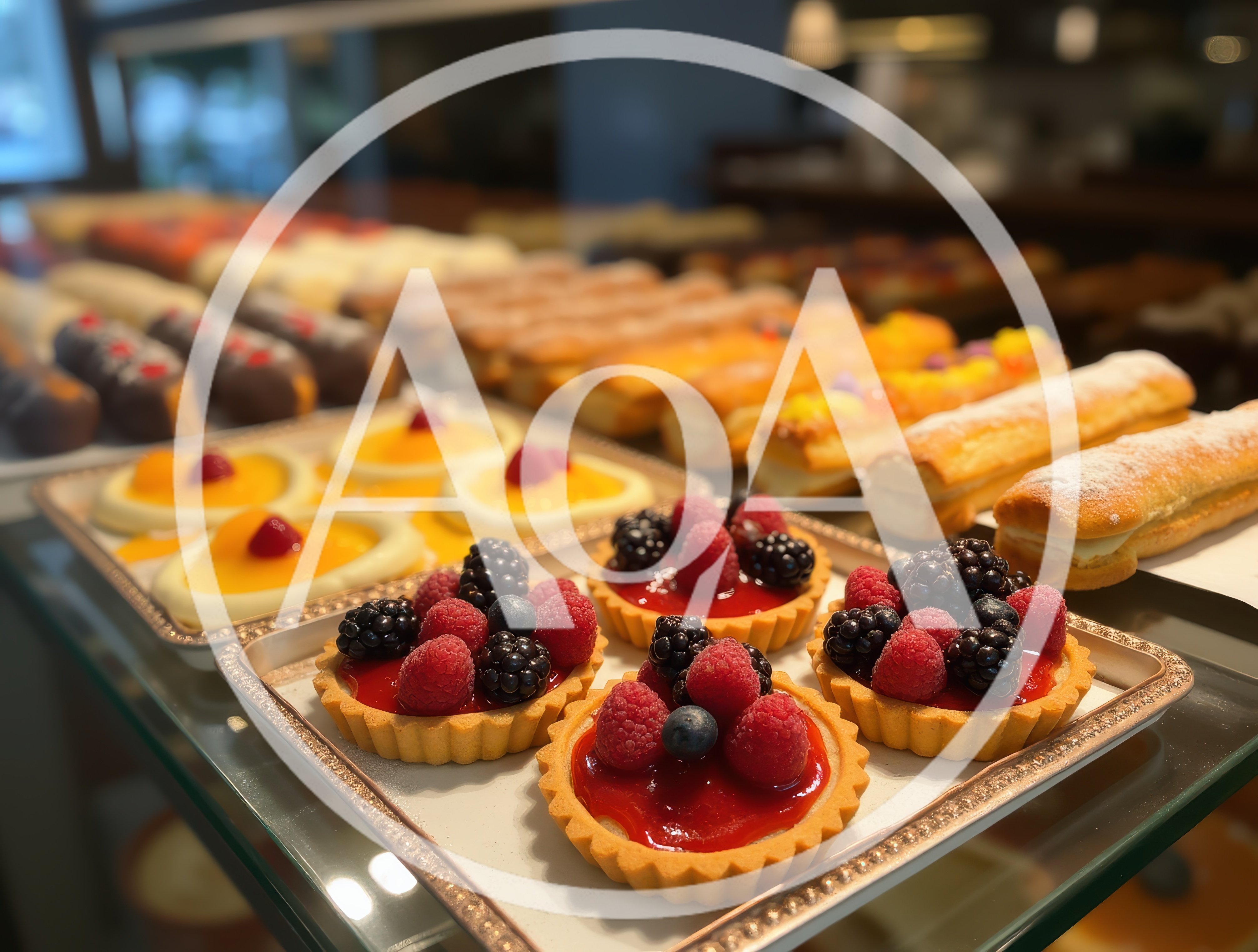 Fresh Berry Tarts And Pastries In A Bakery Display