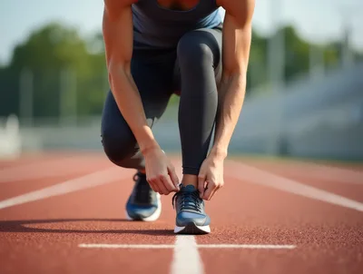 Athlete Tying Shoelaces On A Running Track