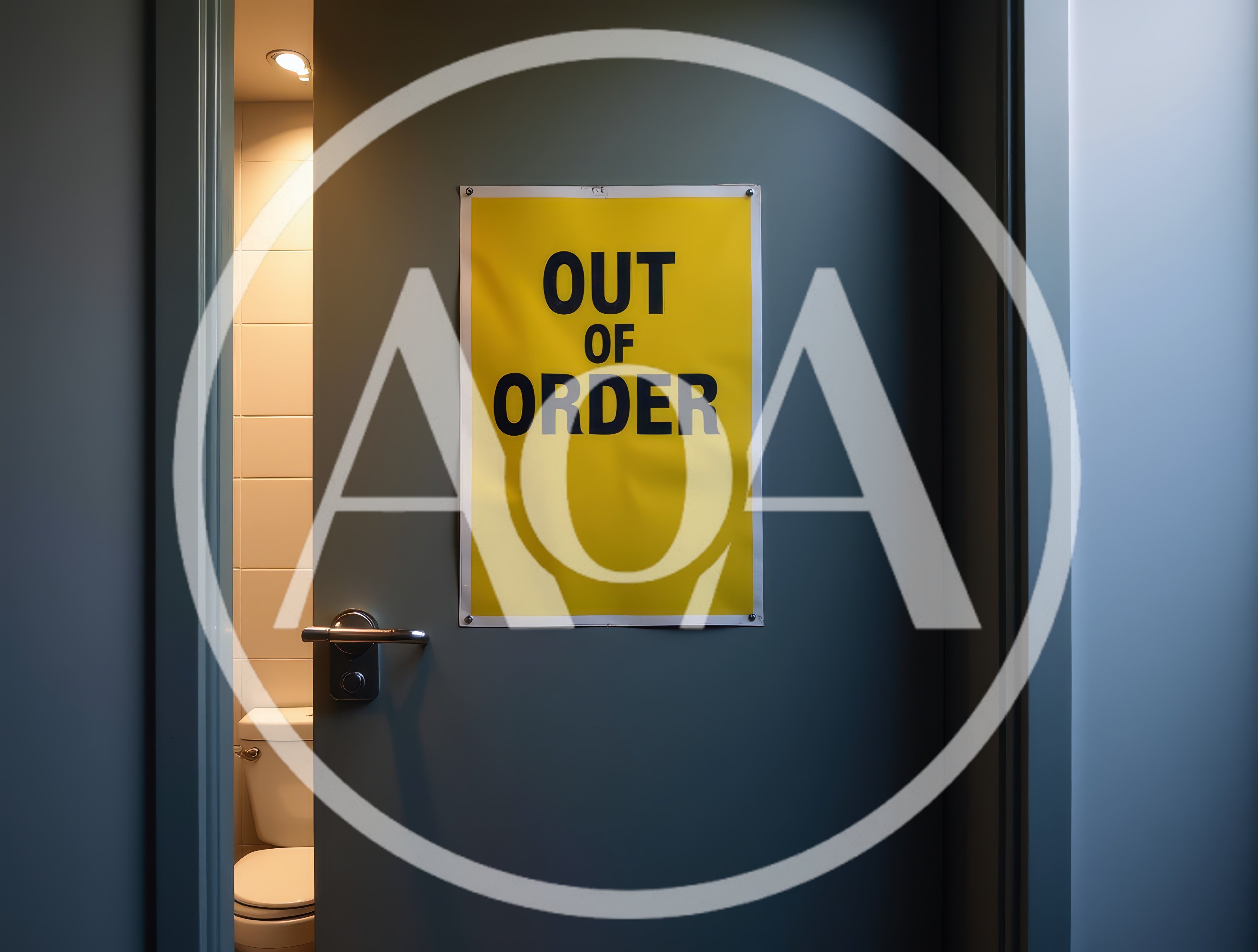 Out Of Order Sign On A Restroom Door