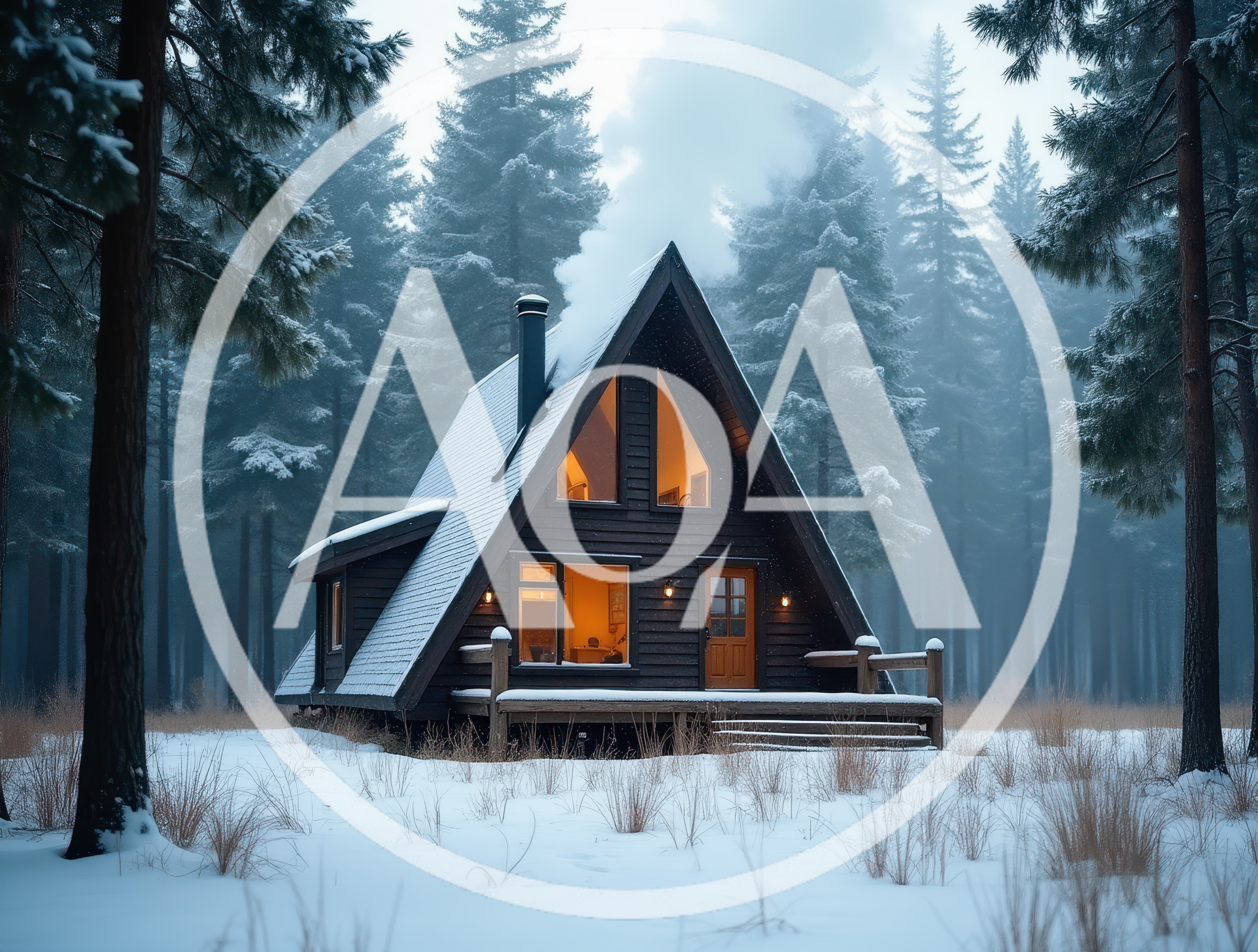 Cozy A-Frame Cabin In Snowy Pine Forest