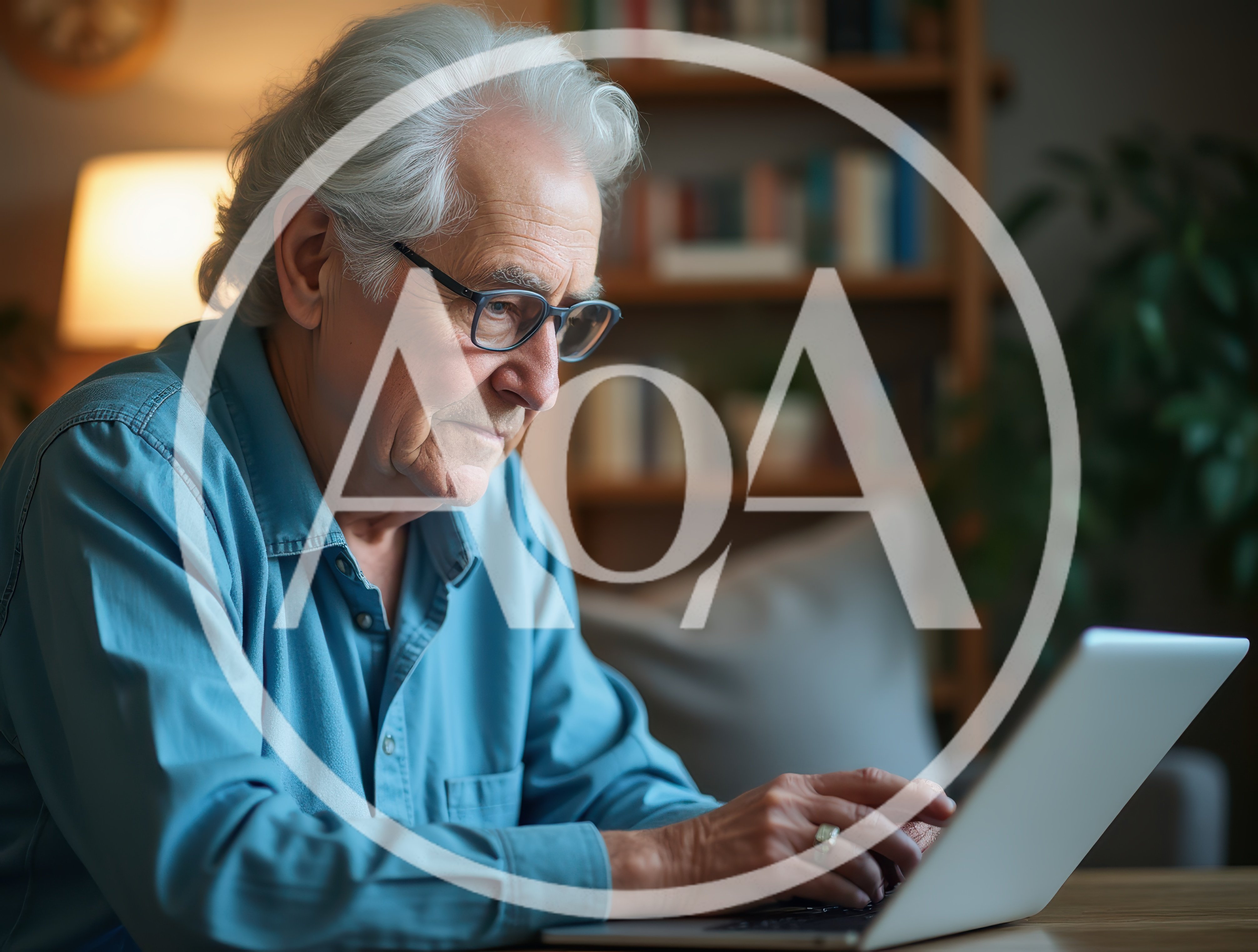 Senior Man Using Laptop In Cozy Home Office