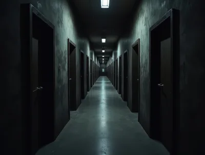 Dark Dimly Lit Long Apartment Hallway
