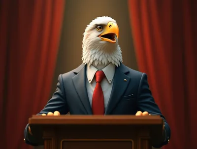 Bald Eagle Politician Speaking at a Podium