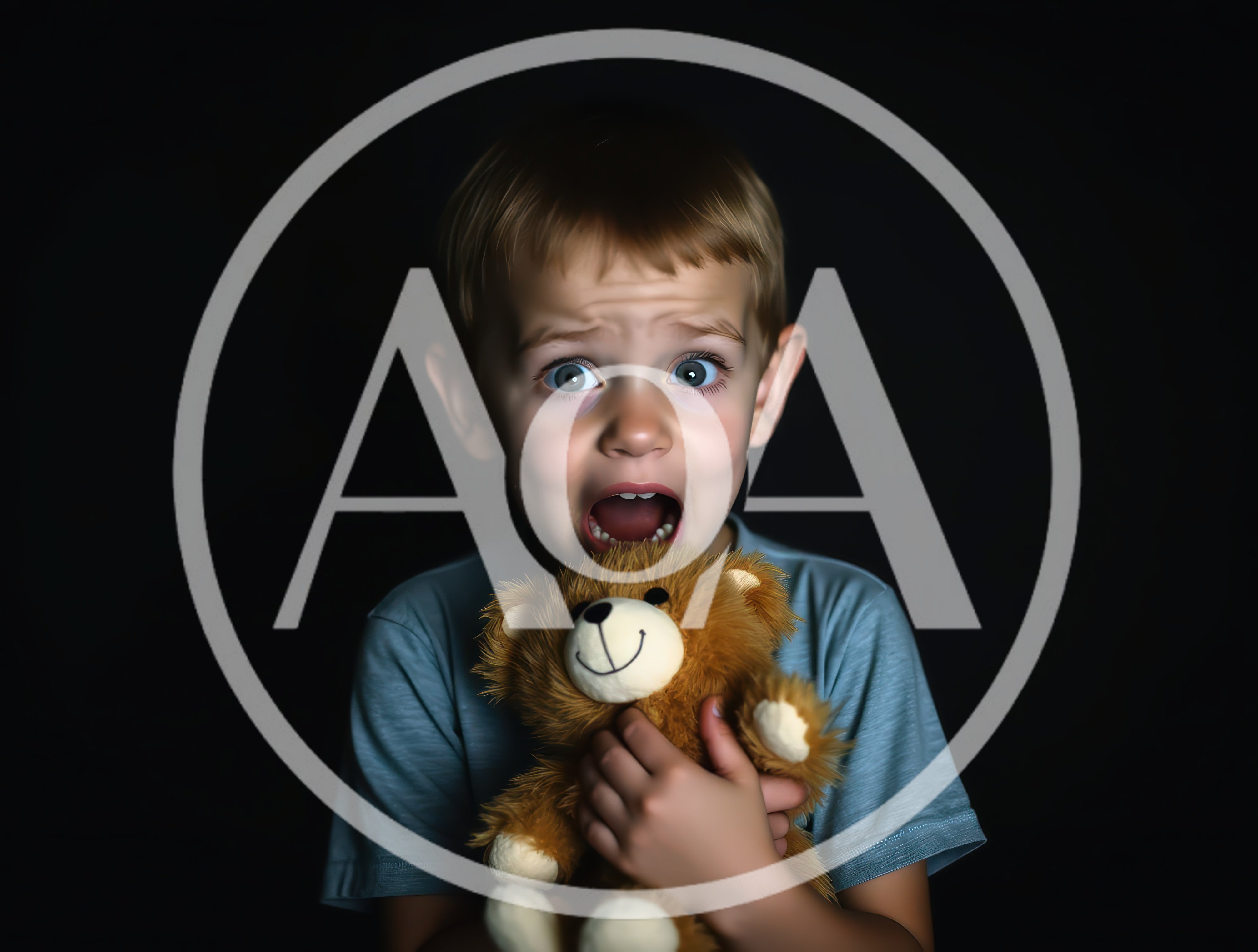 Scared Young Boy Holding A Teddy Bear