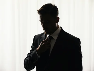Silhouette Of A Businessman Adjusting His Necktie