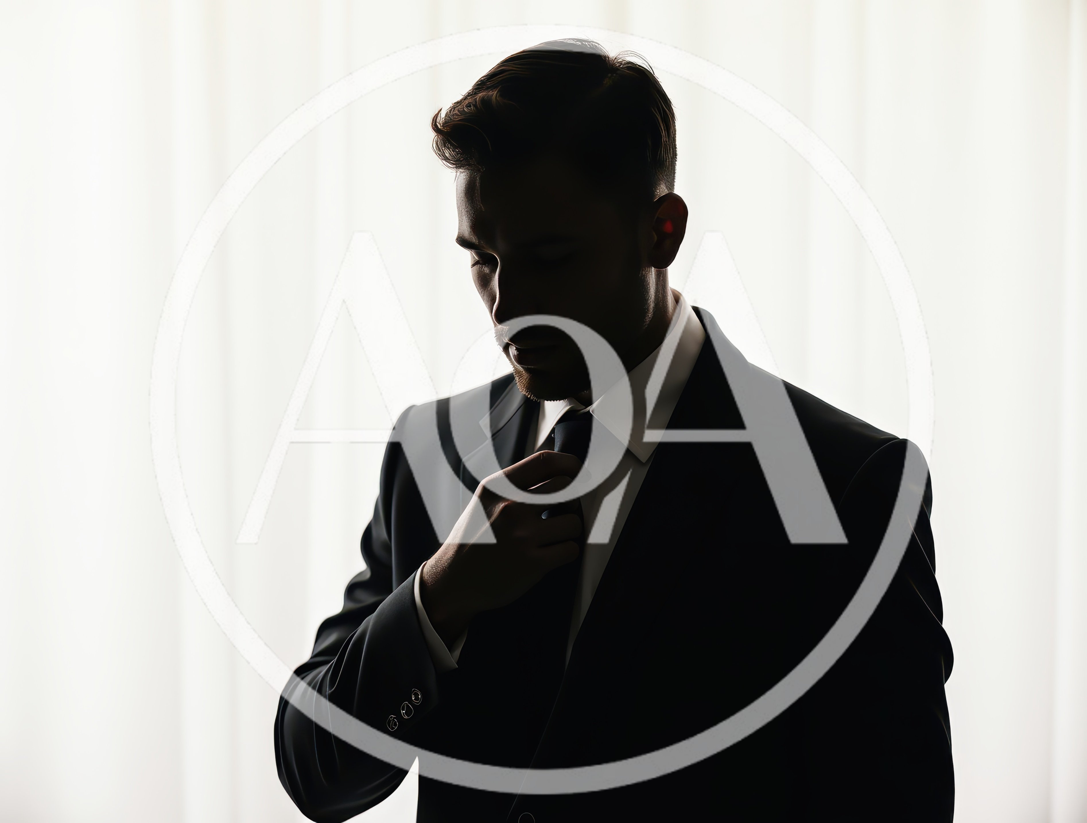 Silhouette Of A Businessman Adjusting His Necktie