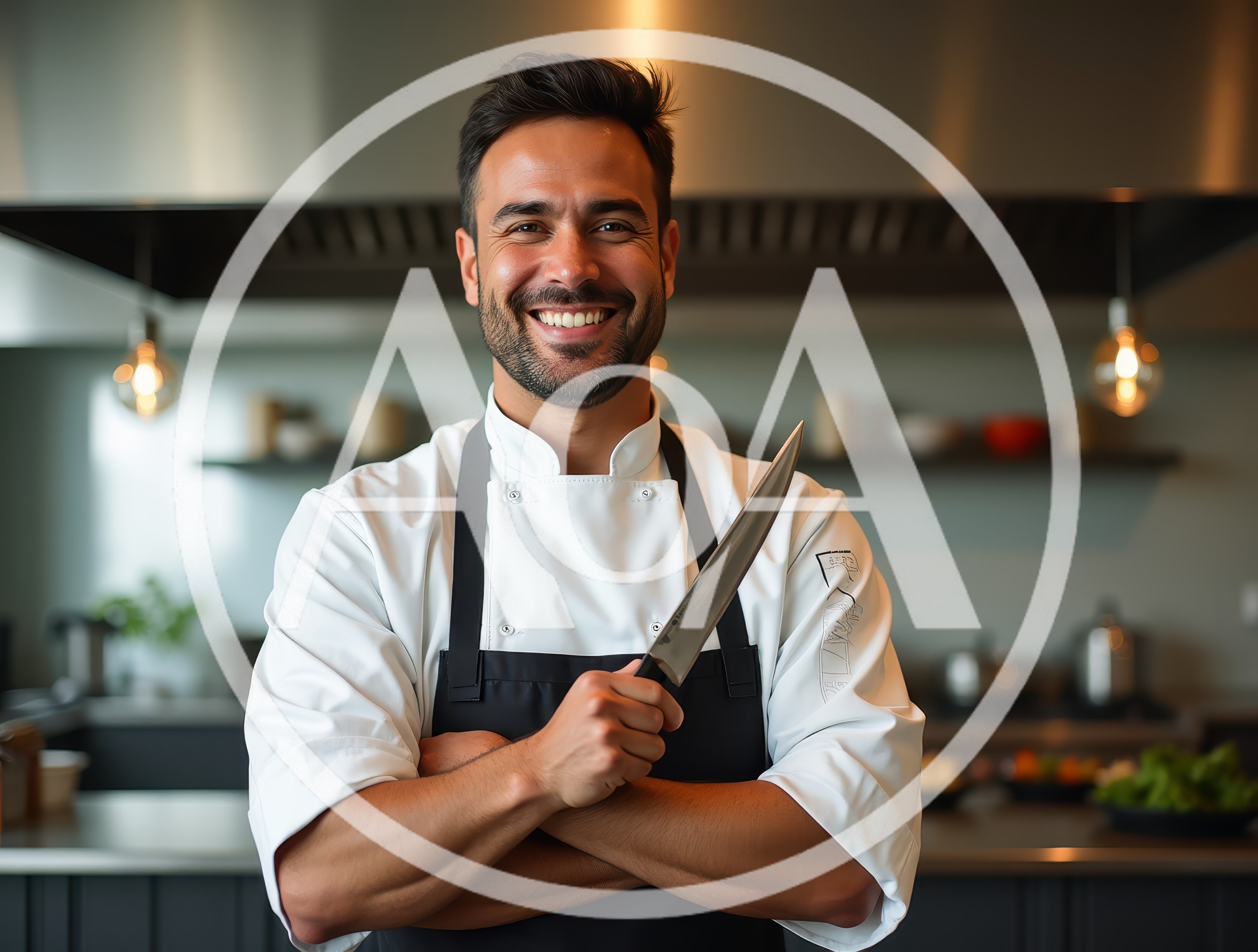 Professional Chef Holding A Kitchen Knife In Restaurant Kitchen