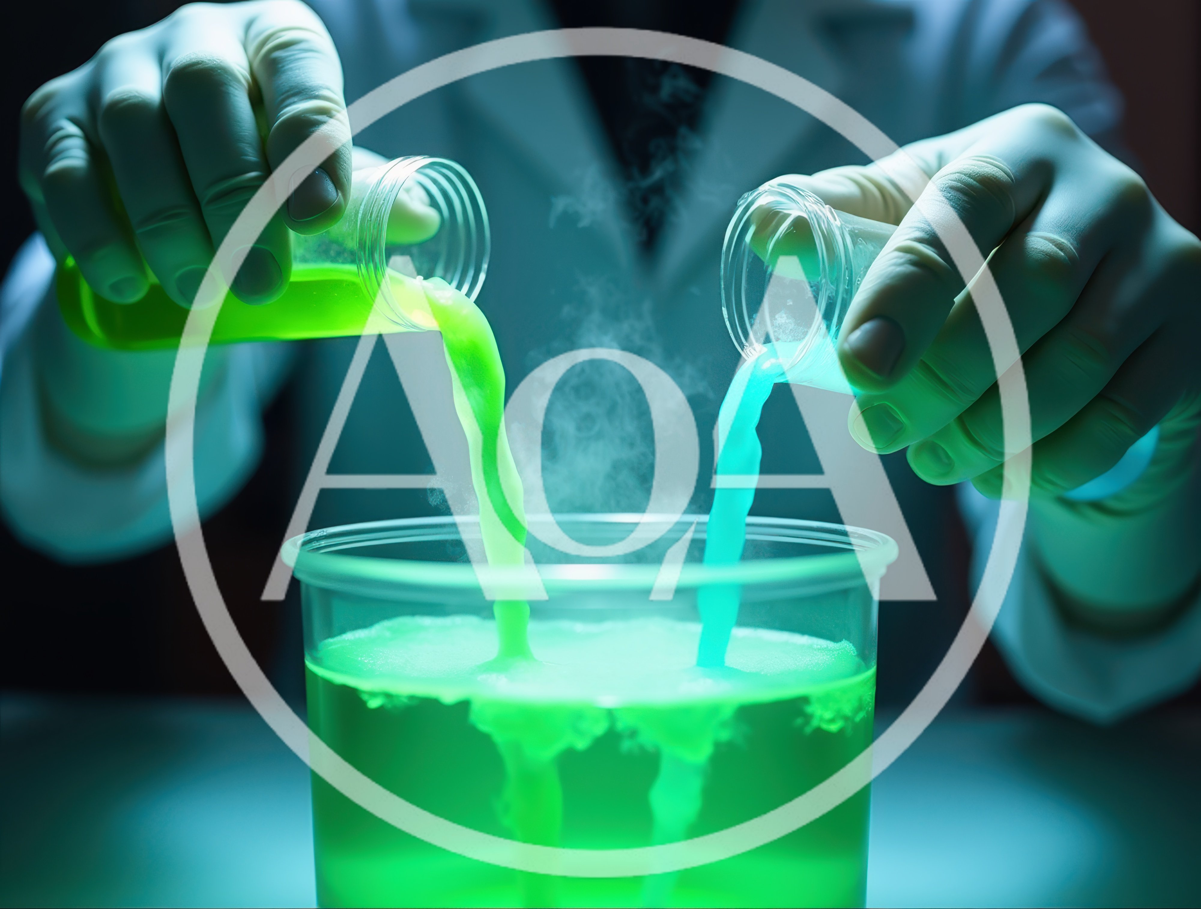 Scientist Pouring Glowing Chemicals Into A Beaker
