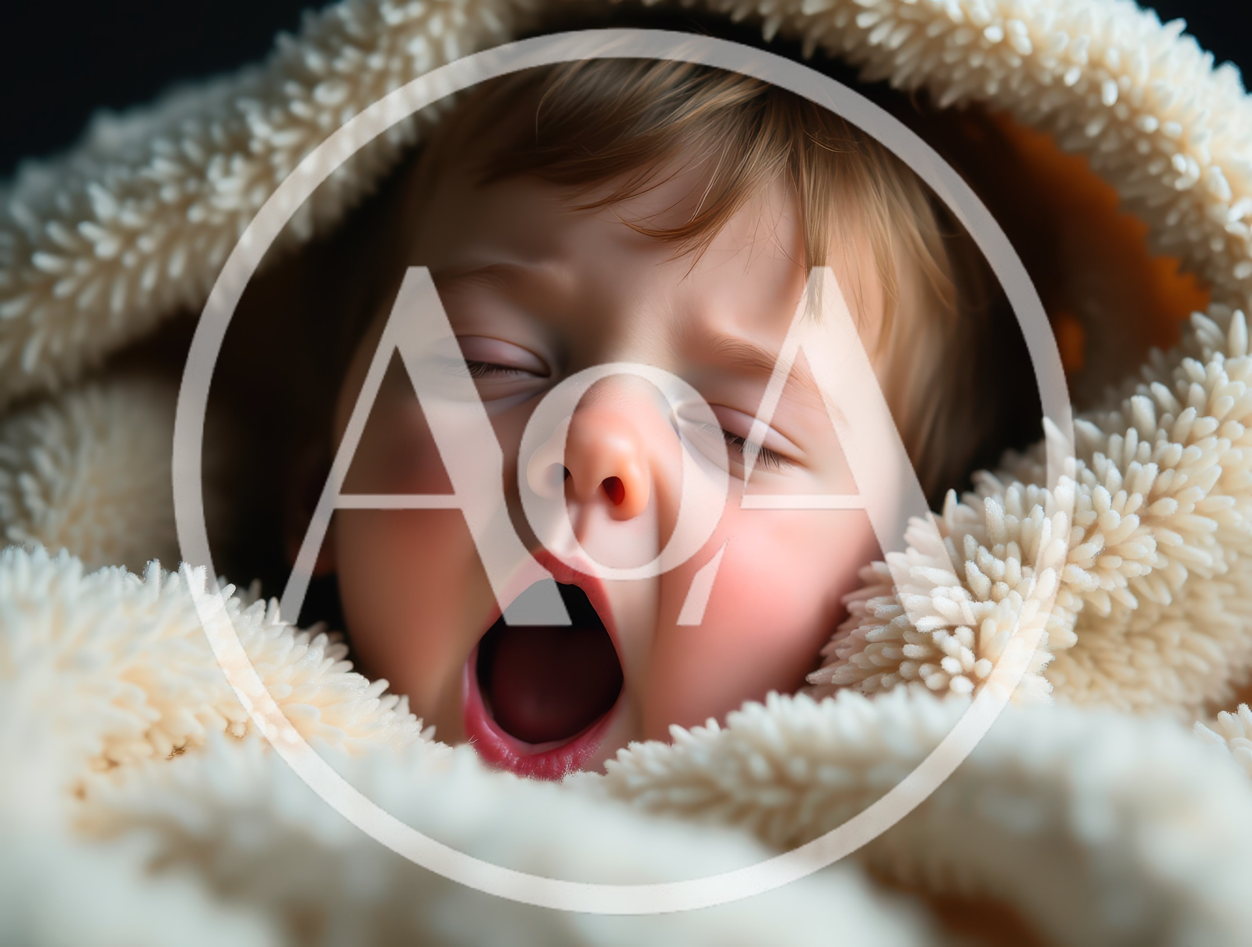 Adorable Baby Yawning Wrapped In A Soft Blanket