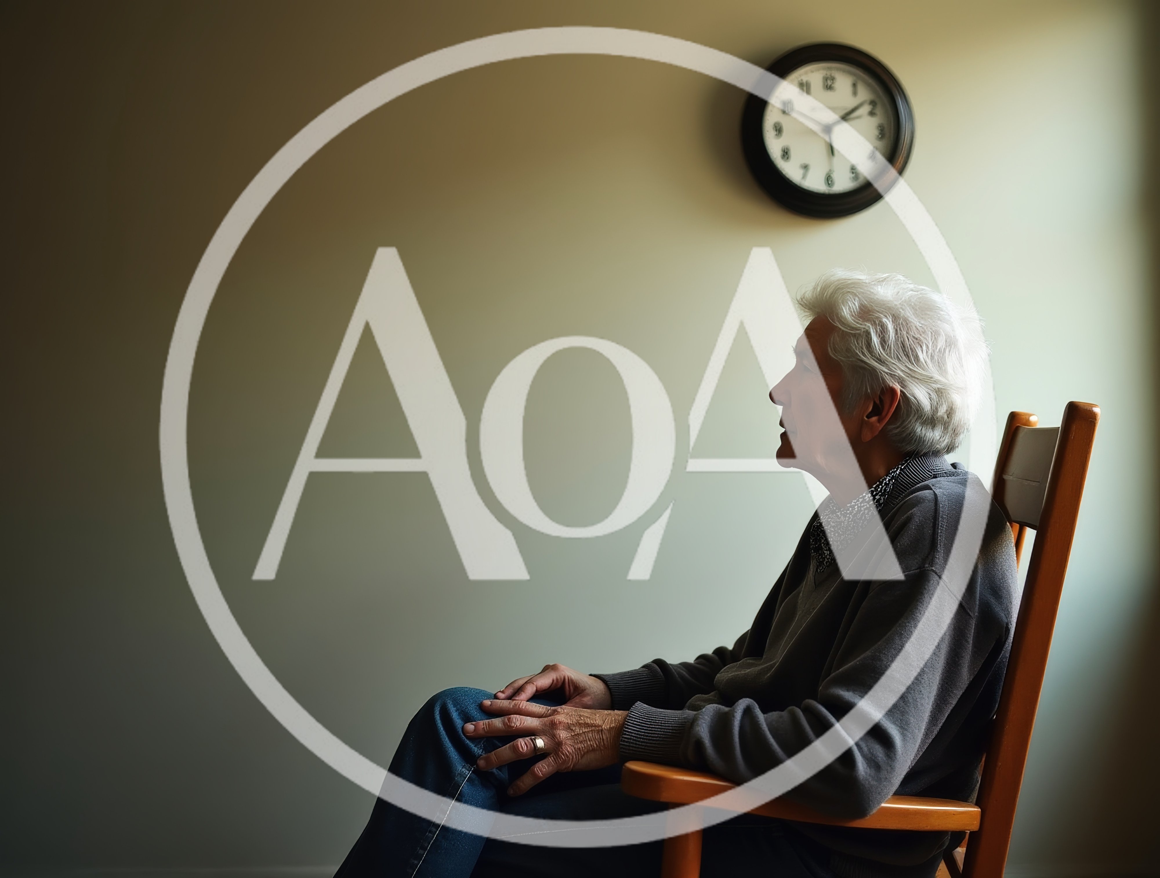 Elderly Woman Sitting In A Wooden Rocking Chair