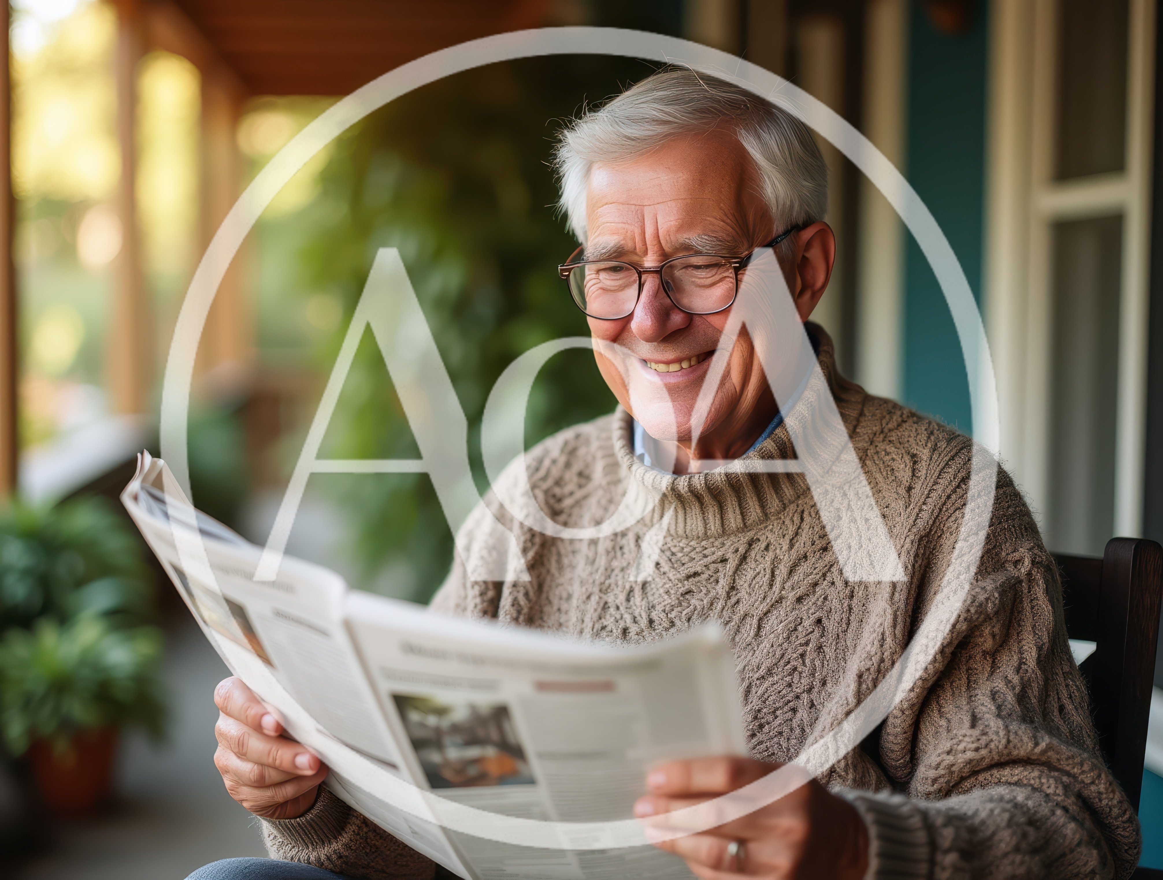 Senior Man Reading Newspaper on Porch