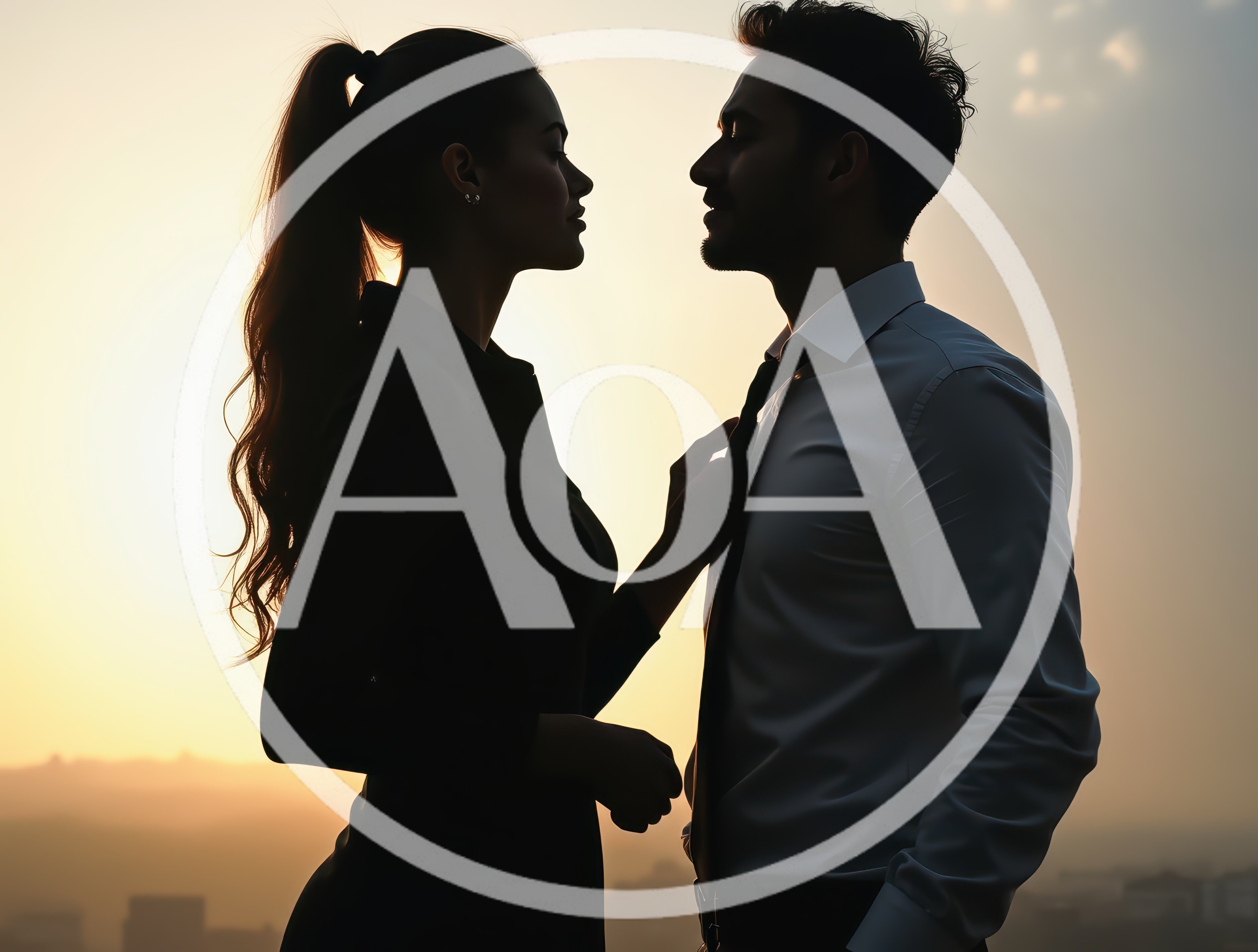 Silhouette of Professional Couple Standing Together at Sunset