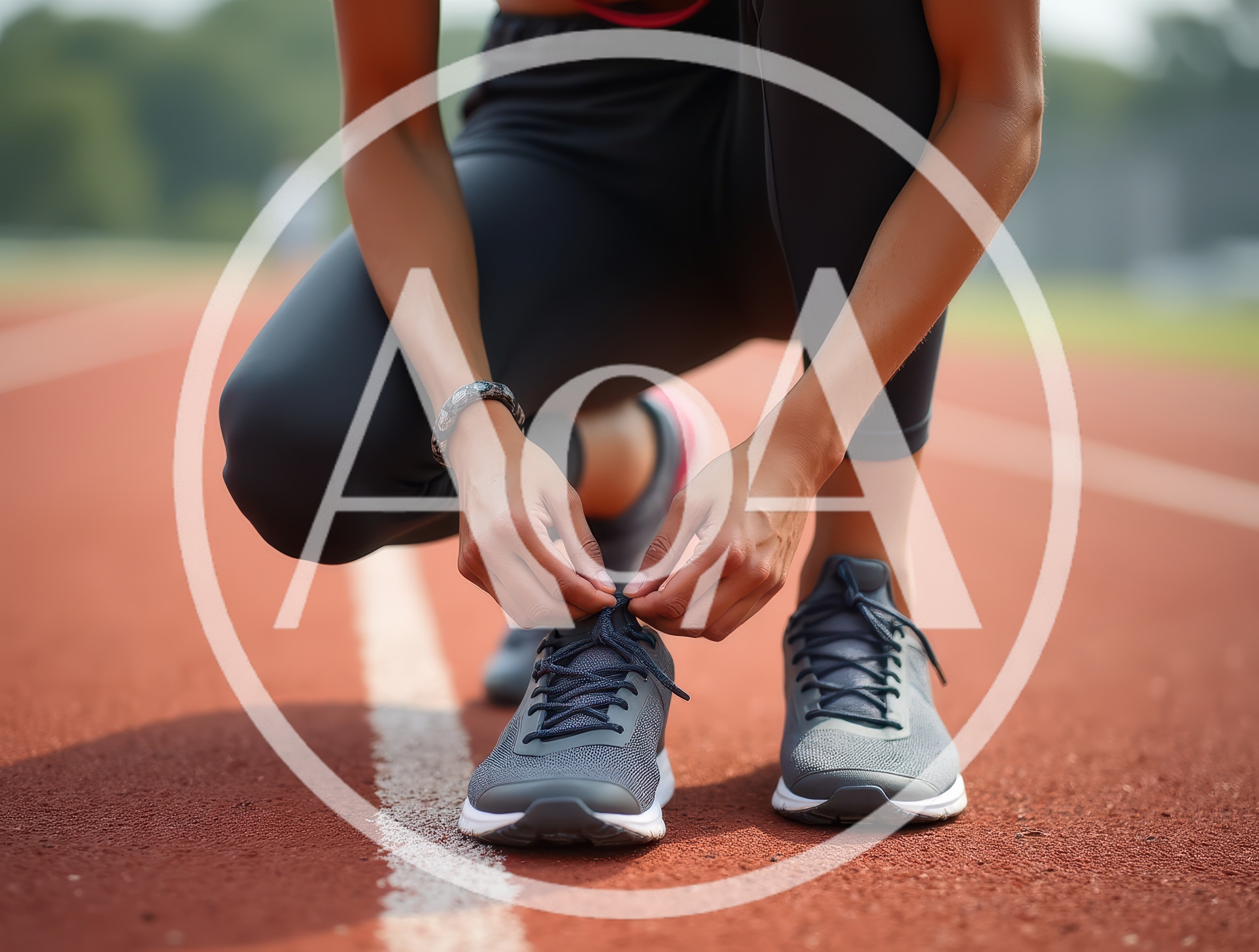 Female Athlete Tying Shoelaces On A Running Track