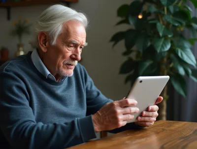 Elderly Man Using A Digital Tablet At Home