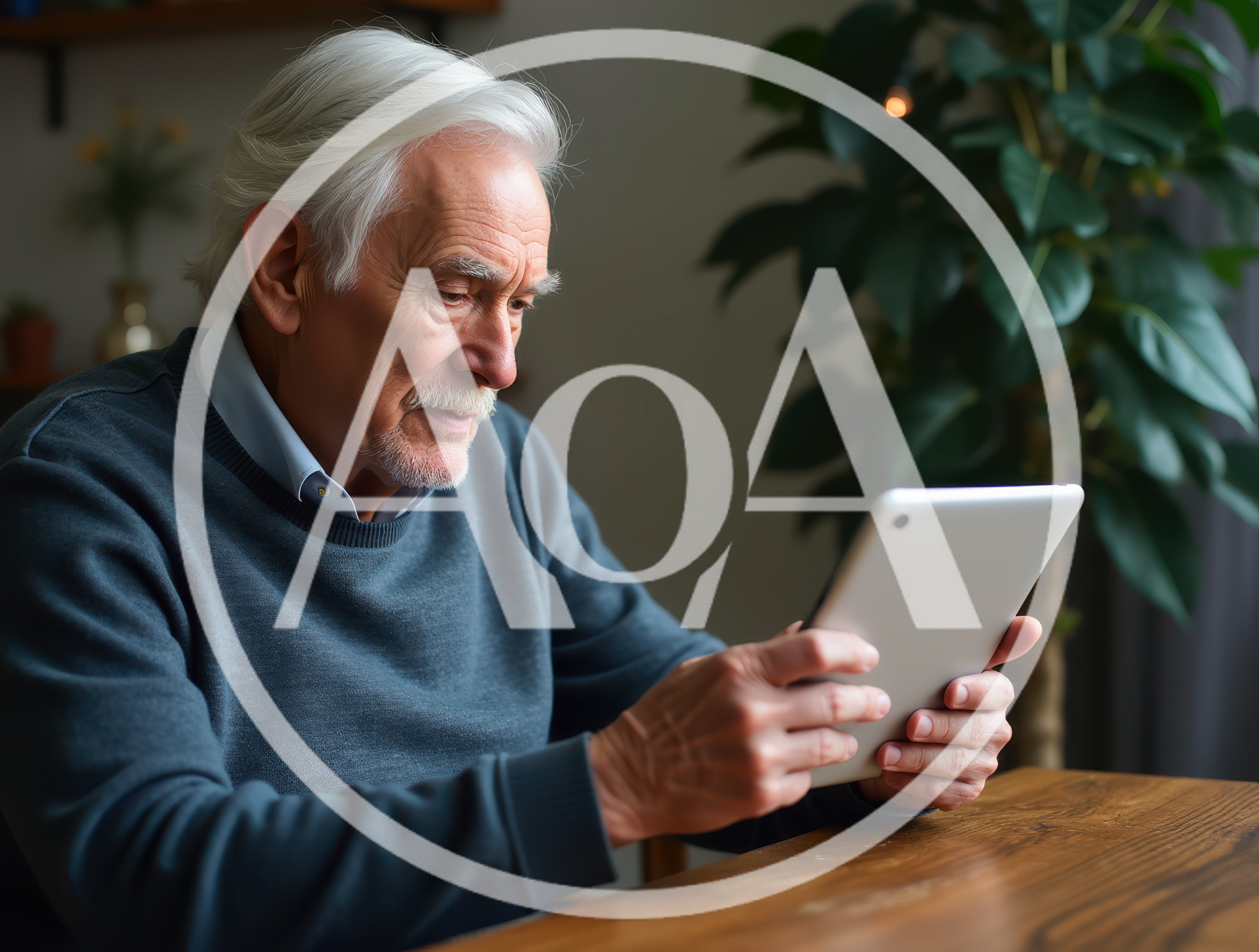 Elderly Man Using A Digital Tablet At Home