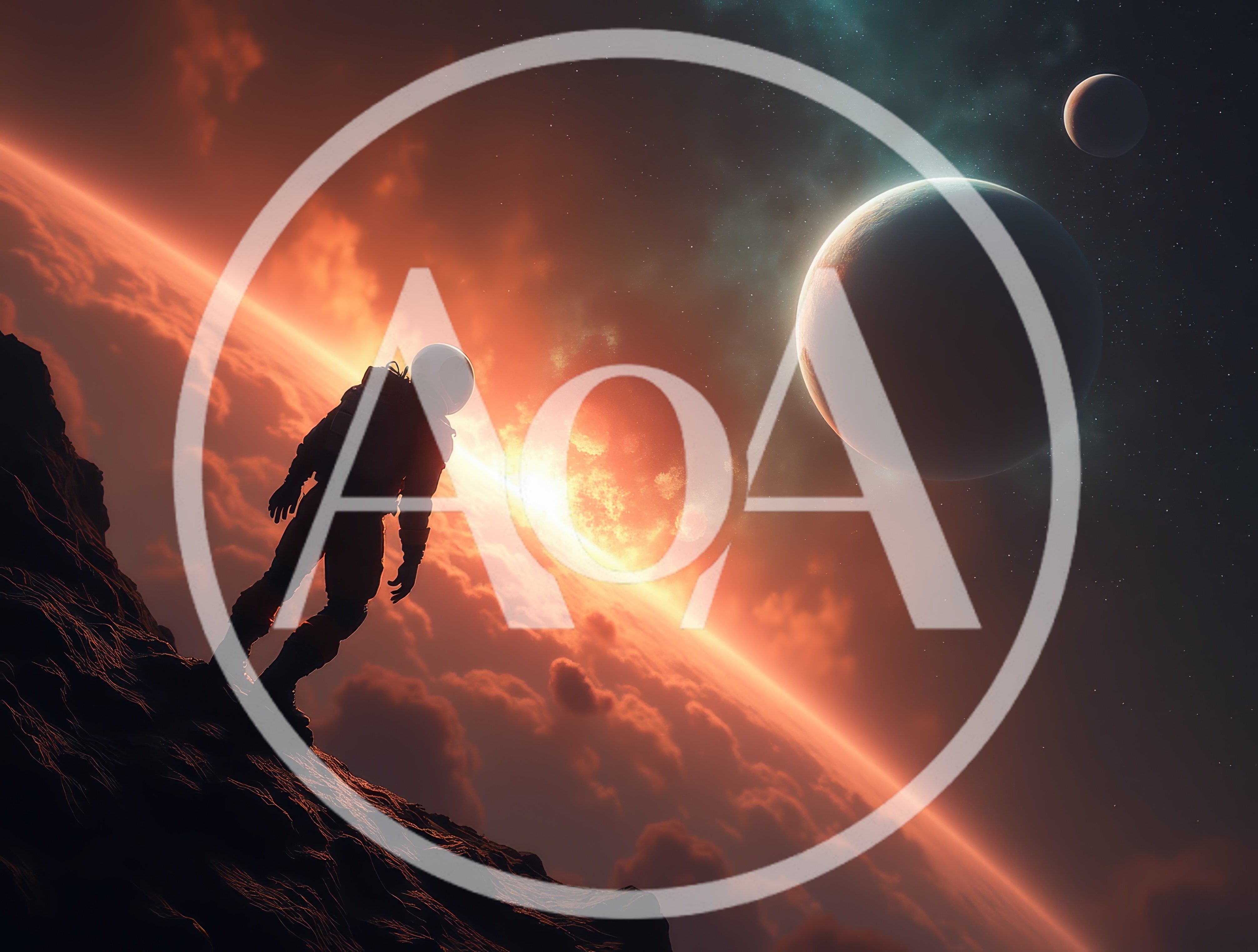 Astronaut Standing On Alien Planet Overlooking Glowing Nebula