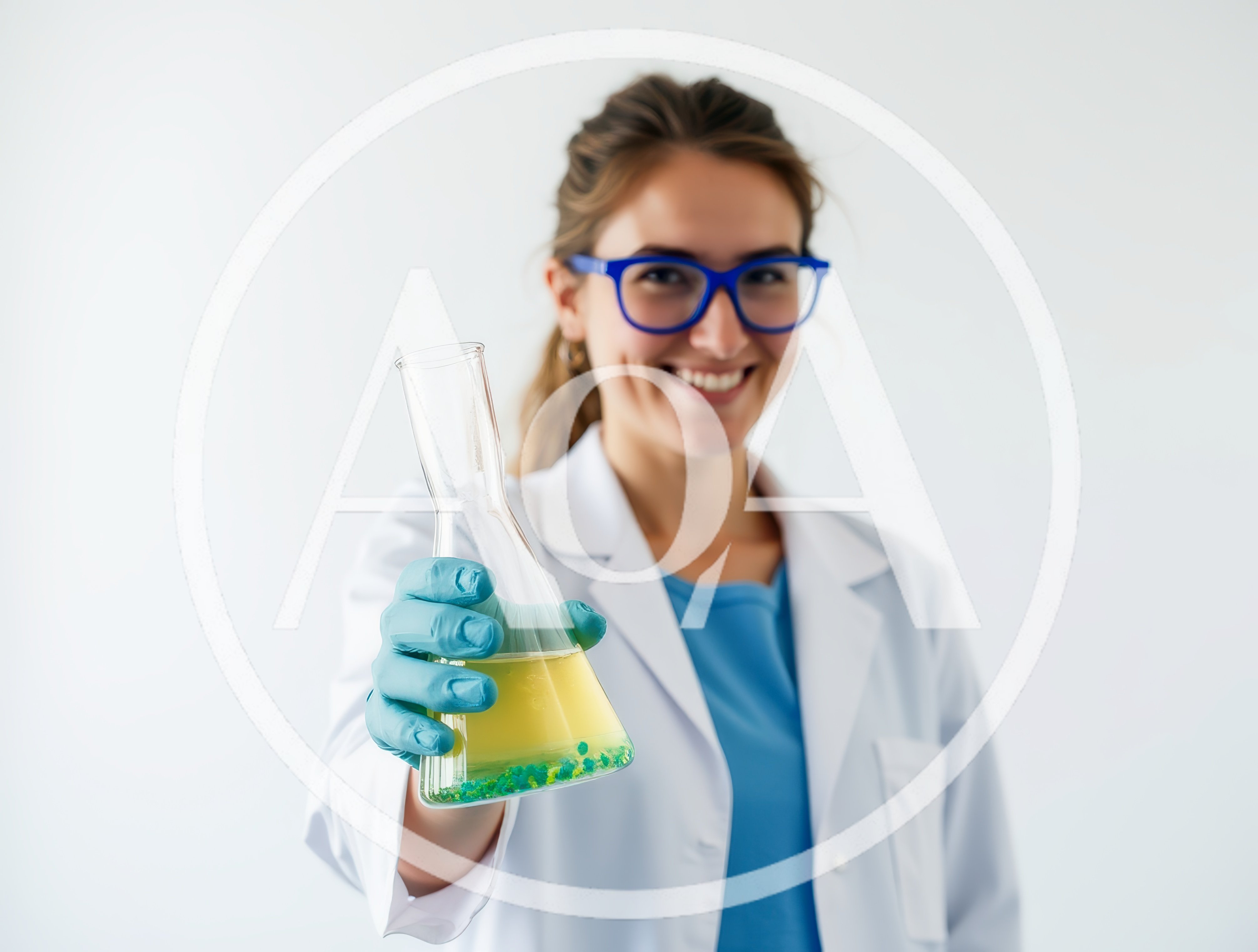 Female Scientist Holding Erlenmeyer Flask with Chemical Solution
