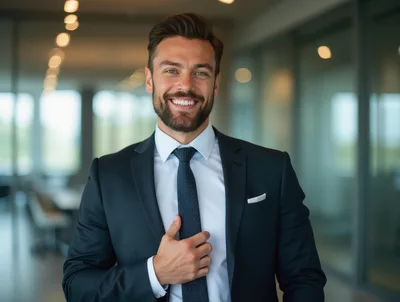 Professional Businessman Smiling In Modern Office Setting