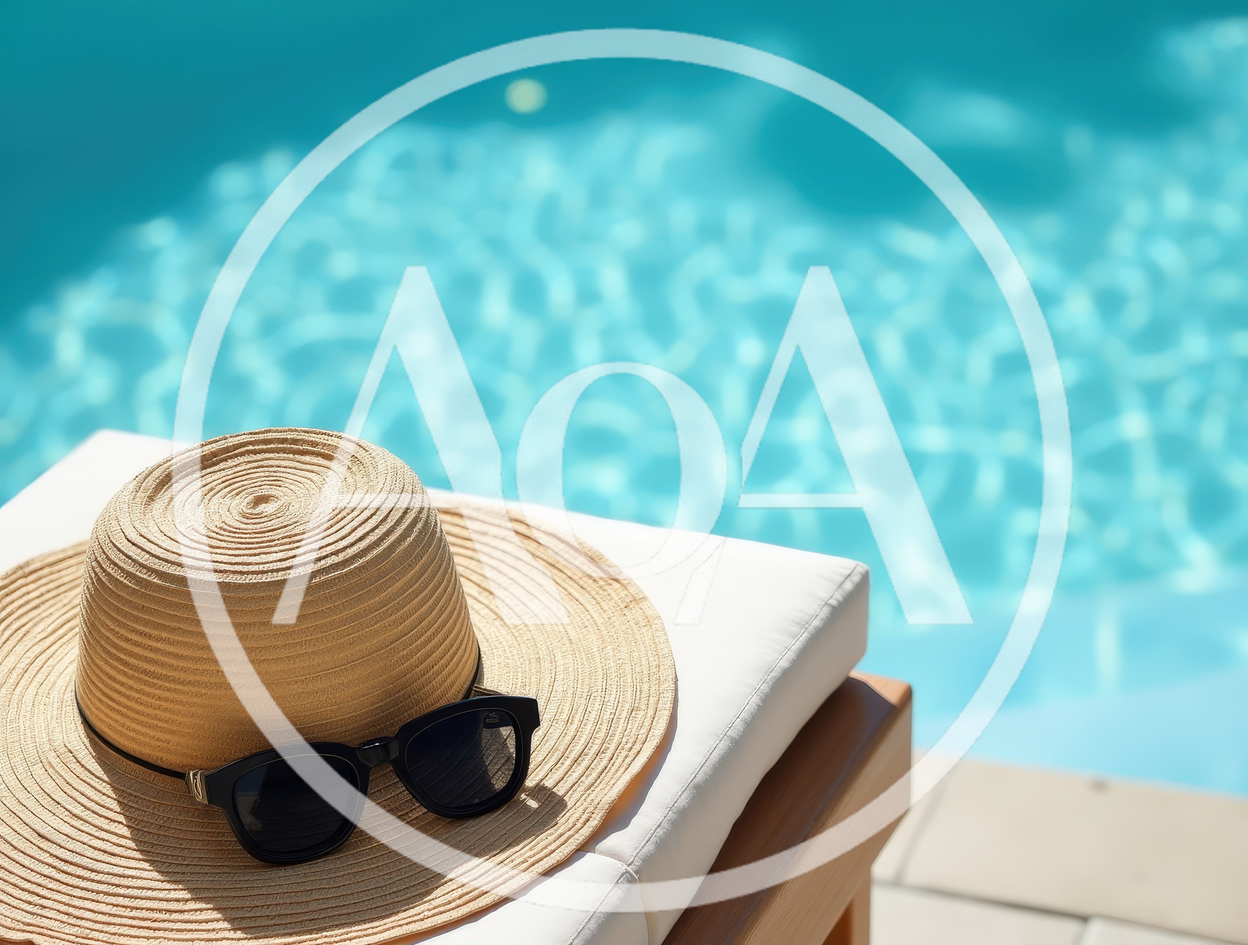 Straw Hat and Sunglasses on Poolside Lounge Chair