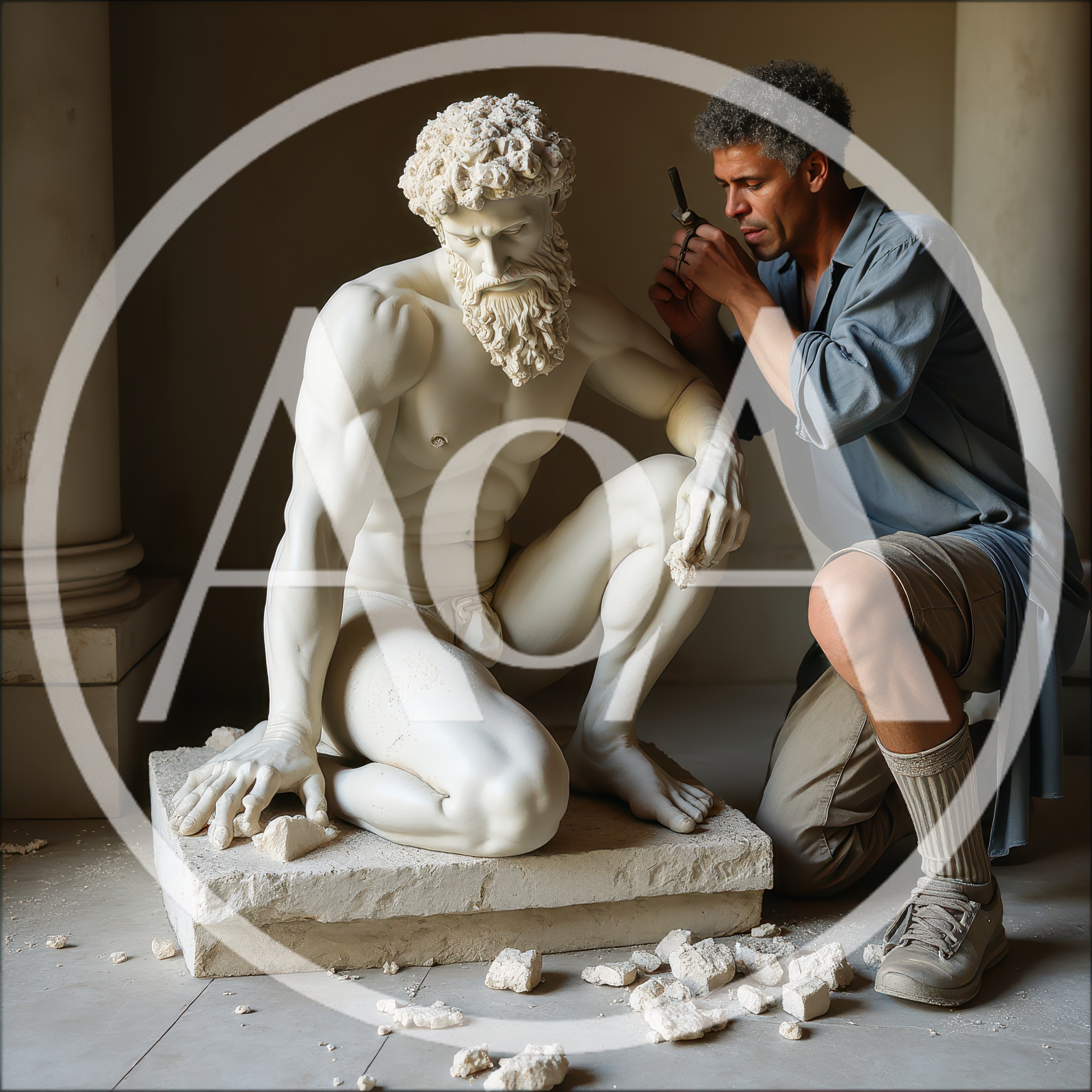 Sculptor Carefully Carving A Classical Marble Statue