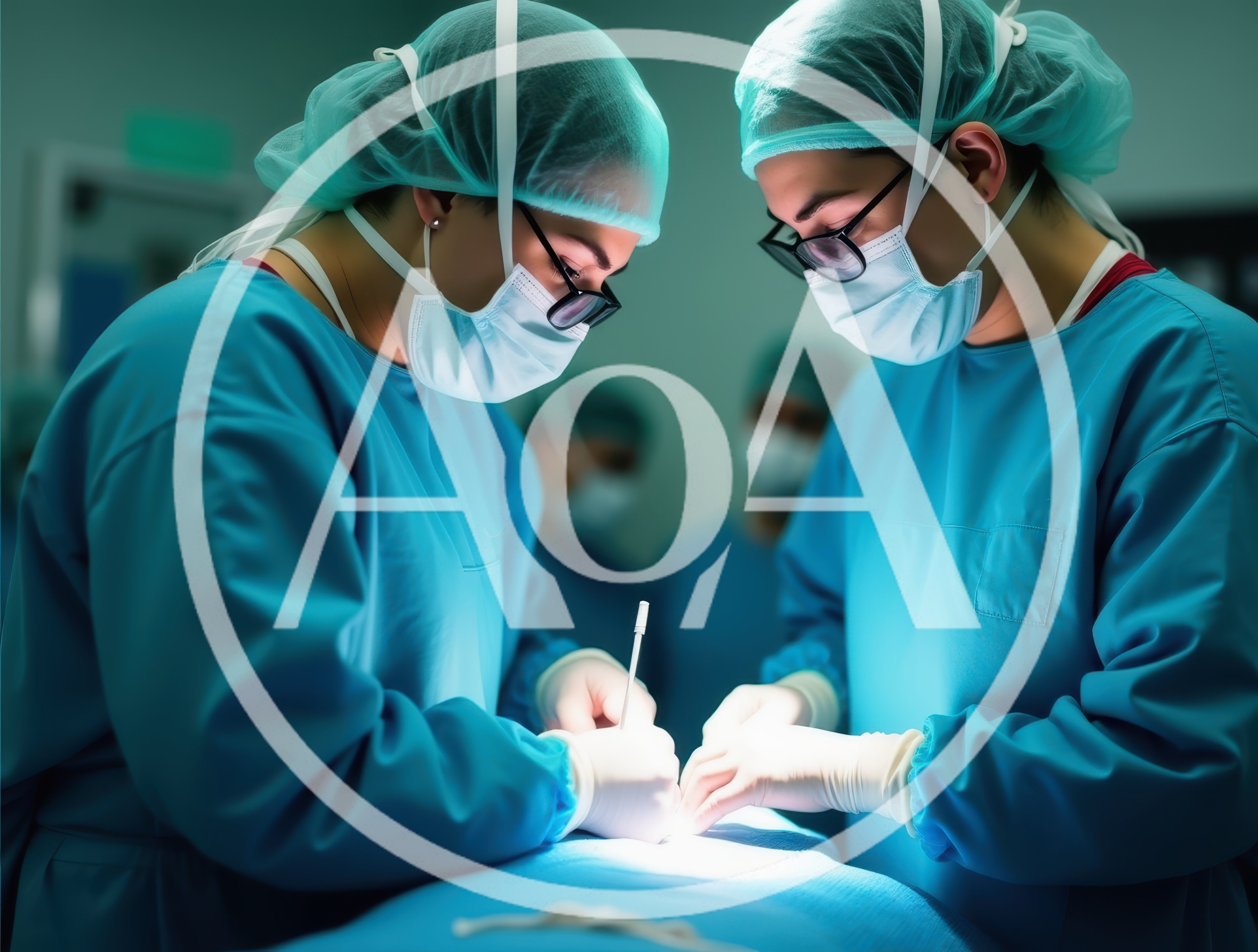 Two Surgeons Performing A Medical Procedure In Operating Room