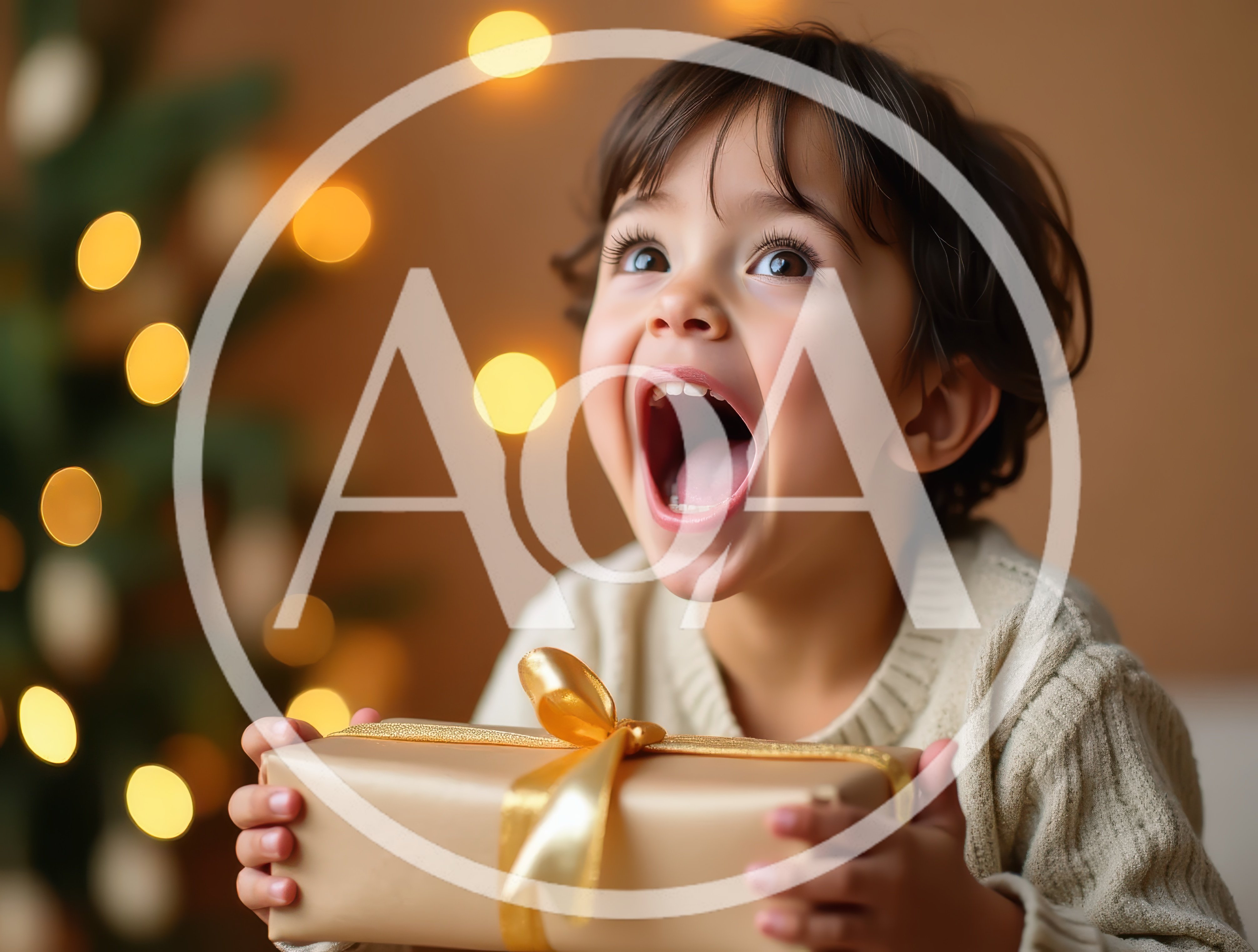 Excited Child Holding A Christmas Gift
