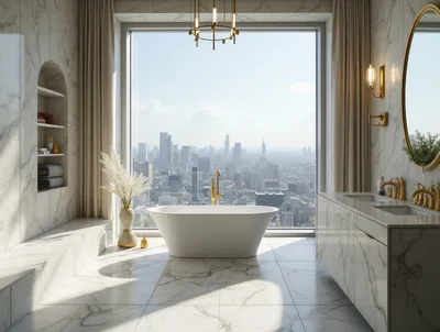 Luxury Bathroom With City Skyline View