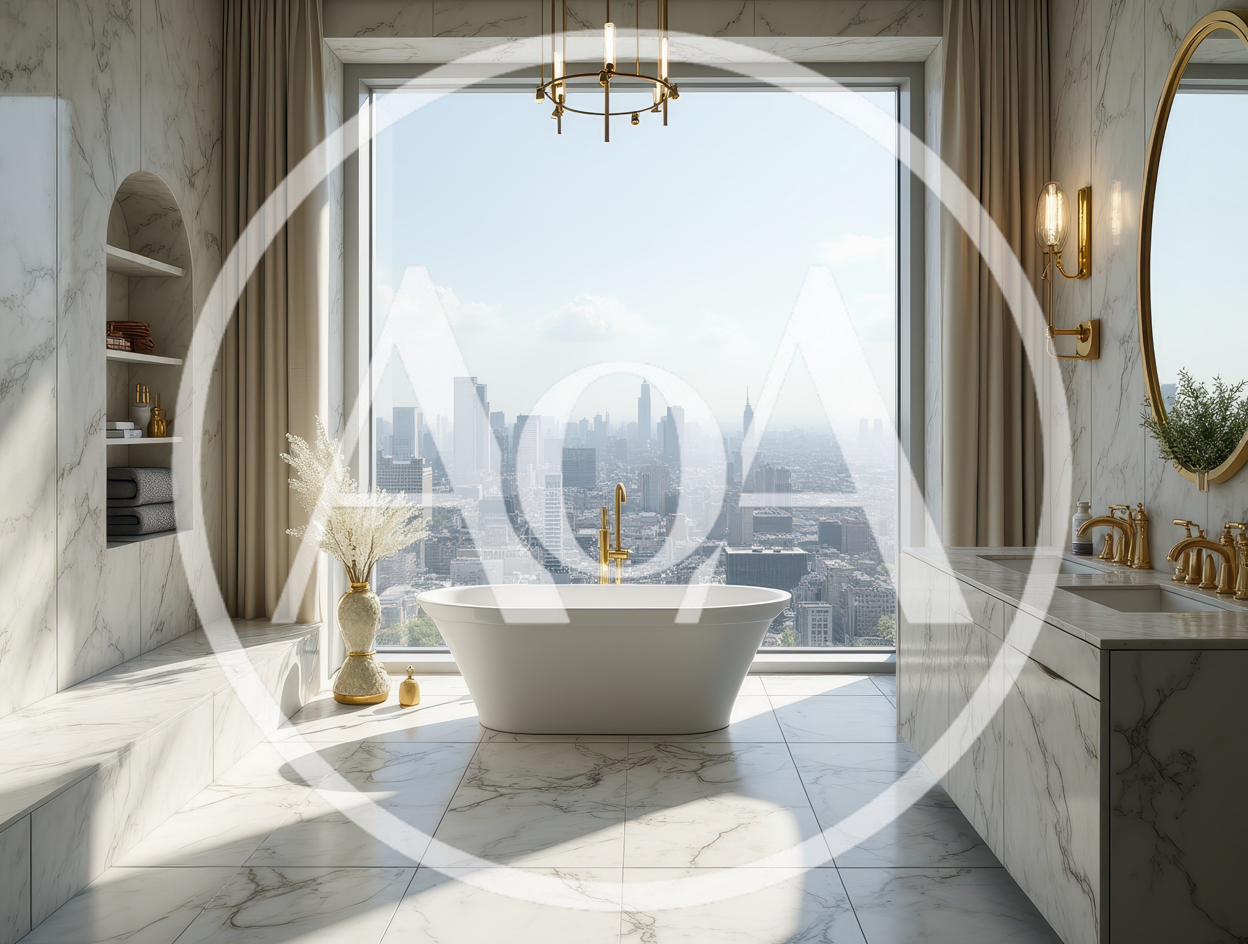 Luxury Bathroom With City Skyline View