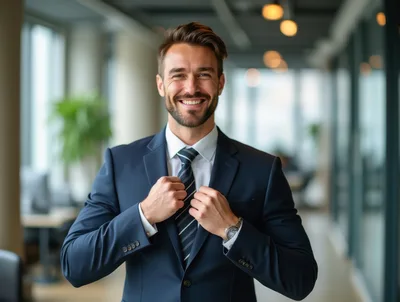 Professional Businessman Adjusting His Tie In Modern Office