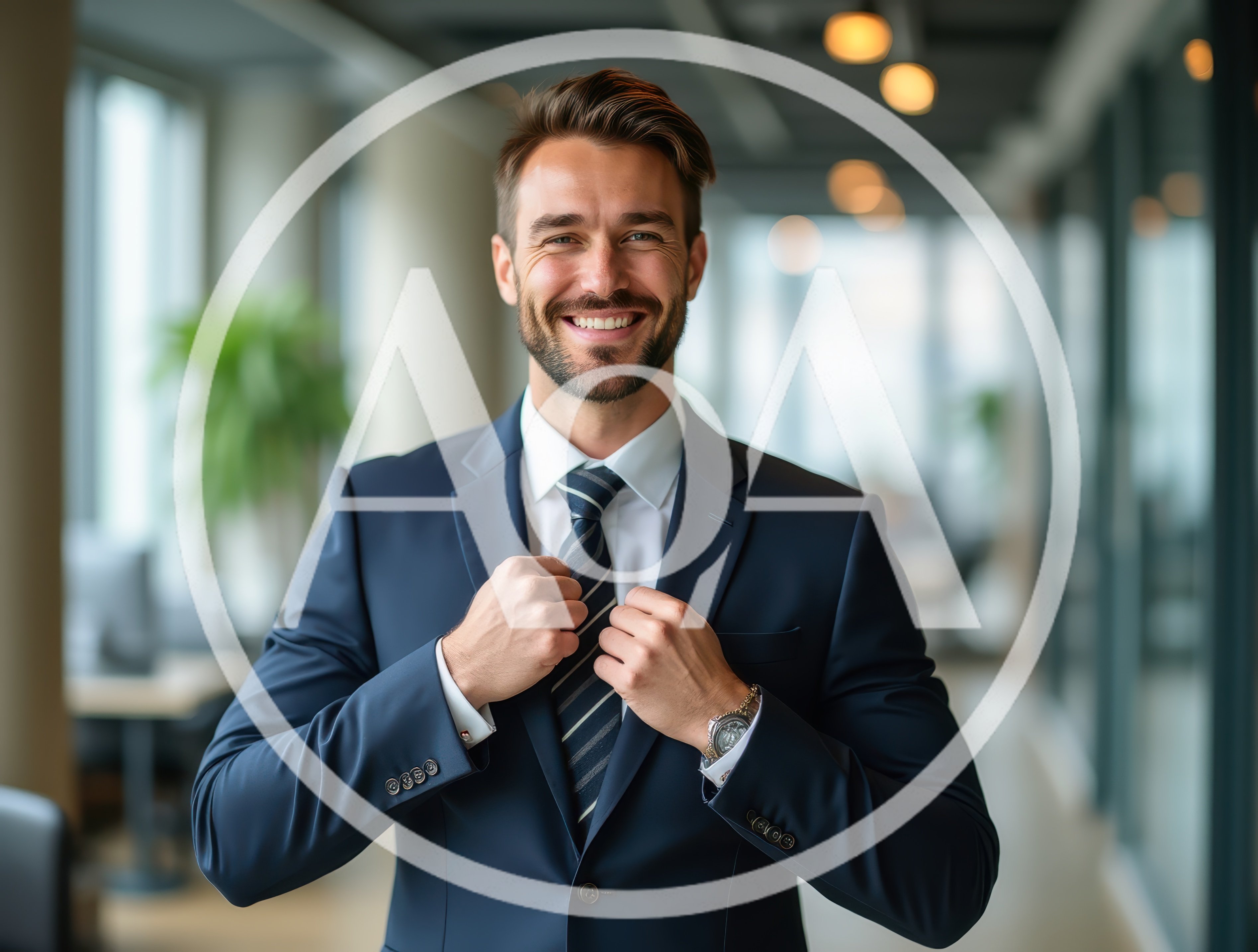 Professional Businessman Adjusting His Tie In Modern Office