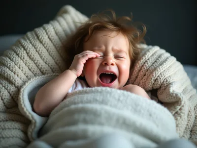 Crying Baby Waking Up In A Cozy Blanket