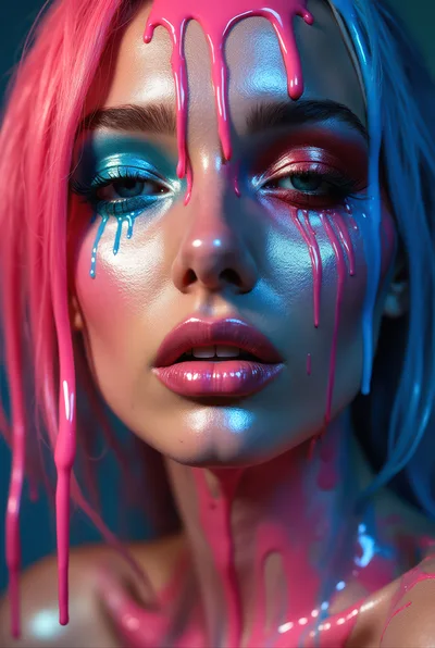Portrait Of A Woman With Pink And Blue Paint