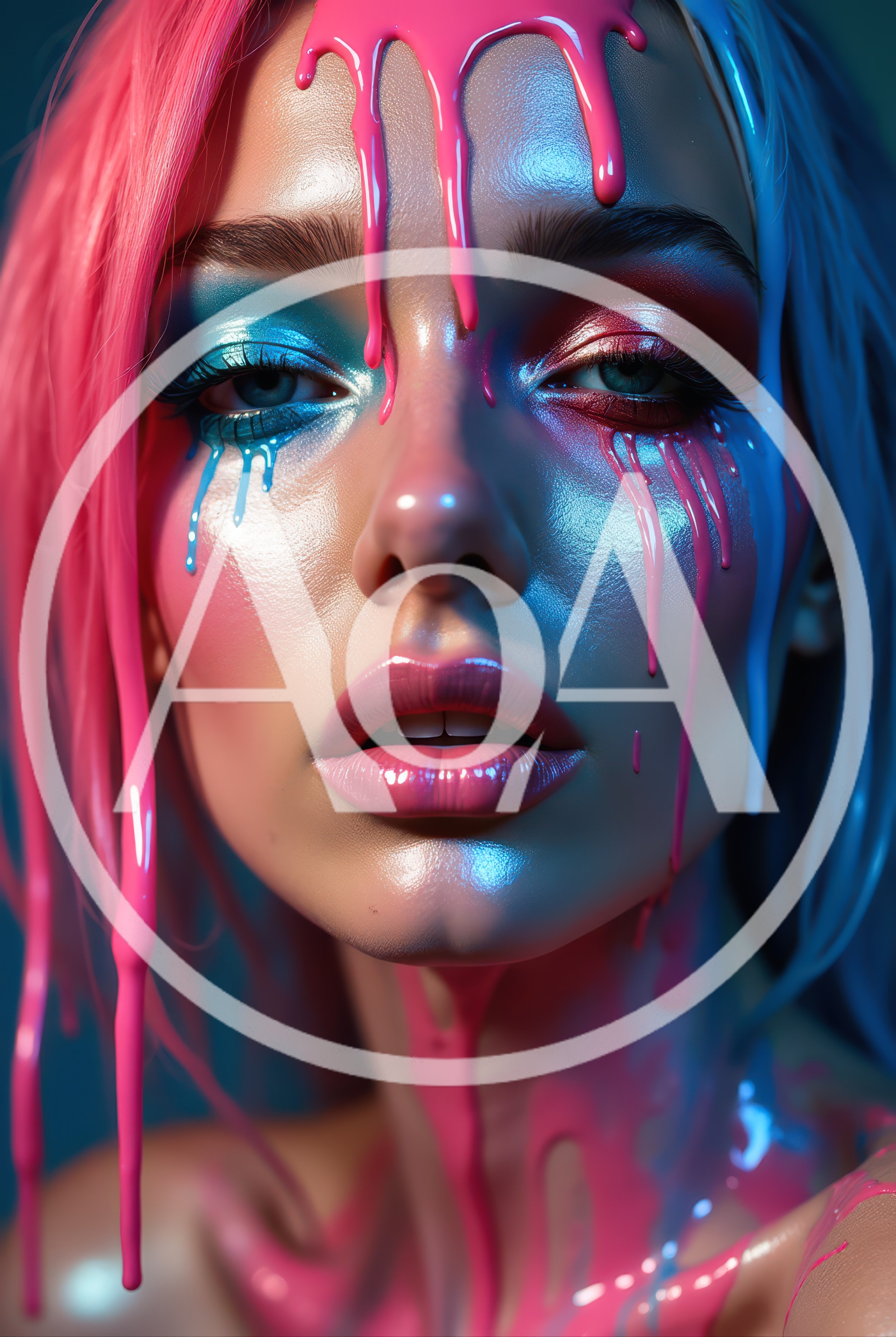 Portrait Of A Woman With Pink And Blue Paint