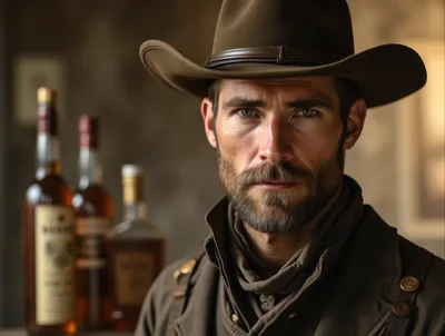 Portrait Of A Rugged Cowboy In A Saloon