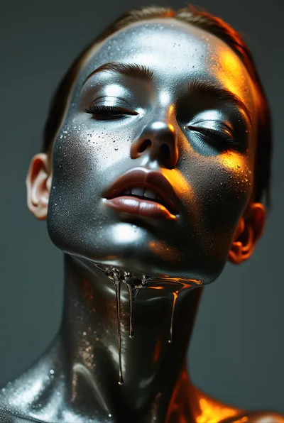 Portrait Of A Woman With Metallic Silver Skin